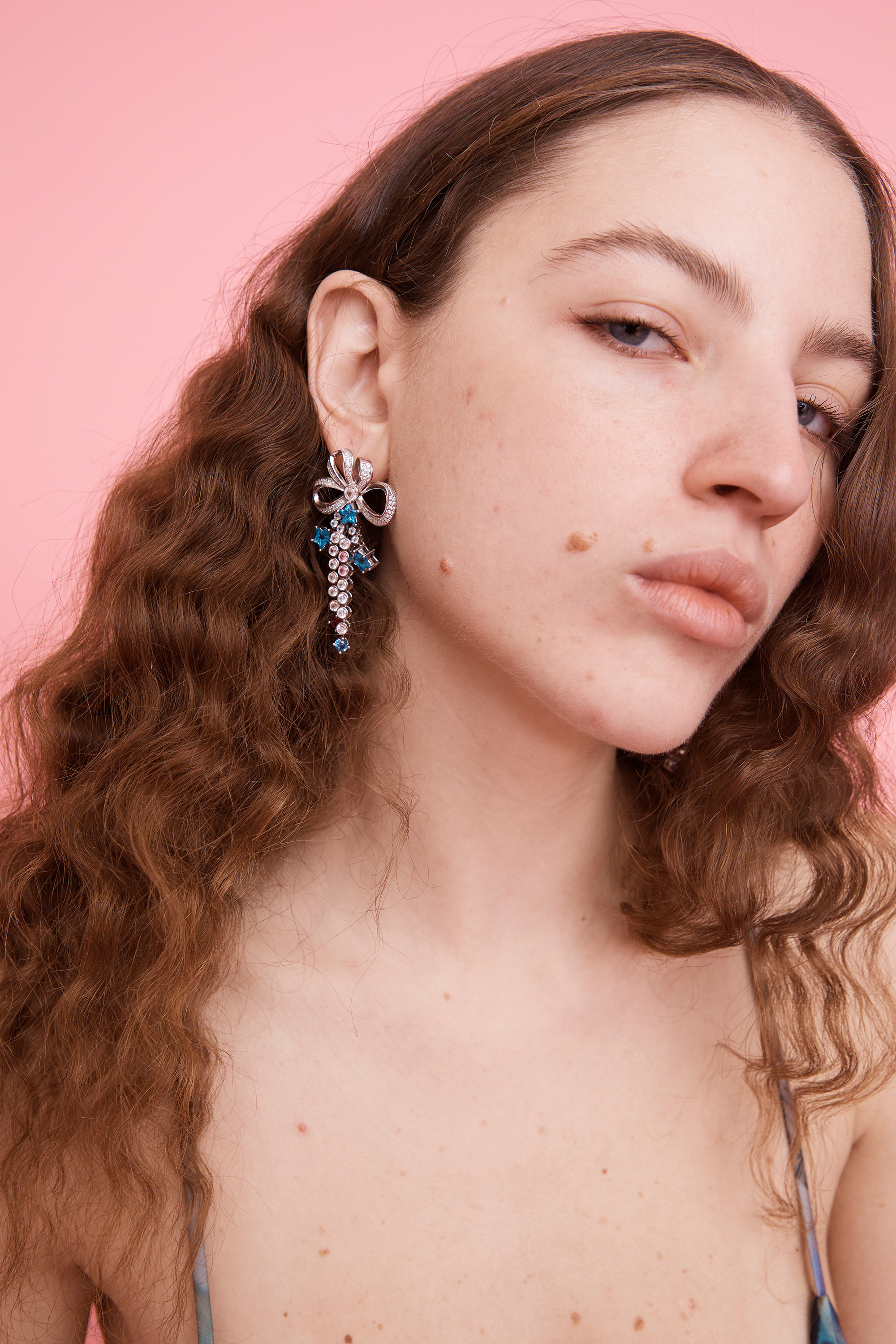 AQUAMARINE BOW JANGLE EARRINGS - 2