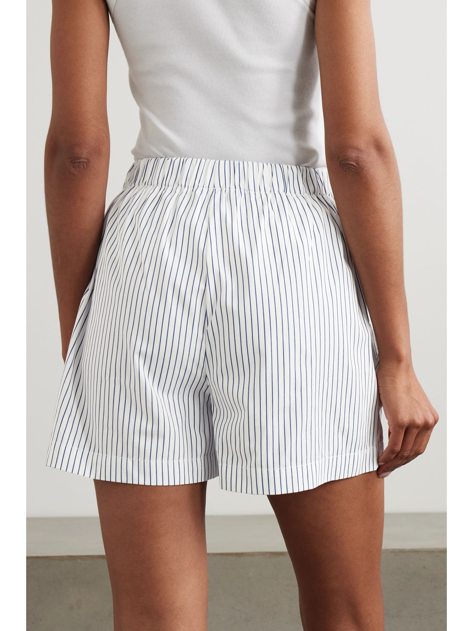 SRC embroidered striped cotton-poplin shorts Light blue - 4