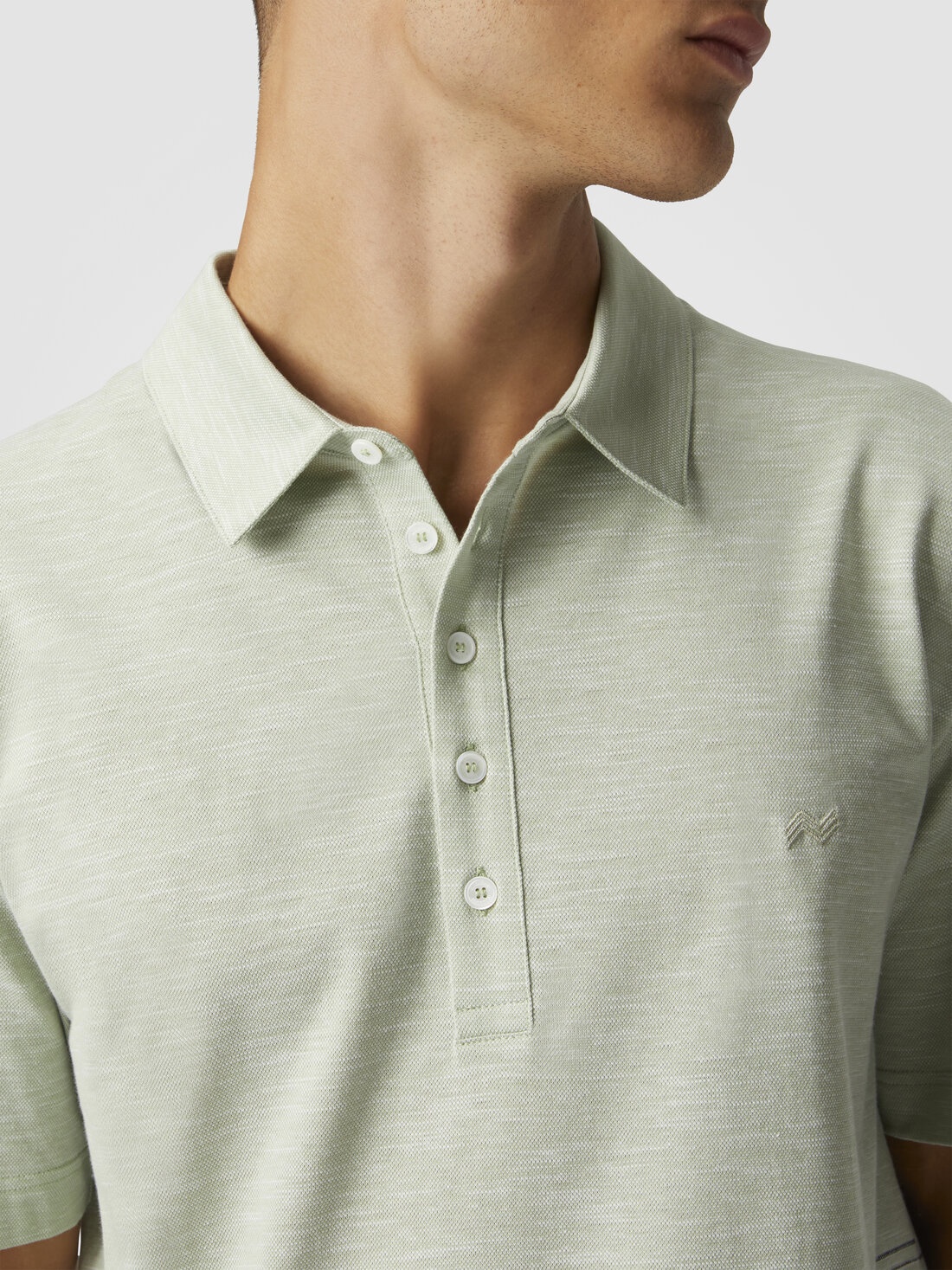 Slub cotton and linen polo shirt with zigzag embroidery - 5
