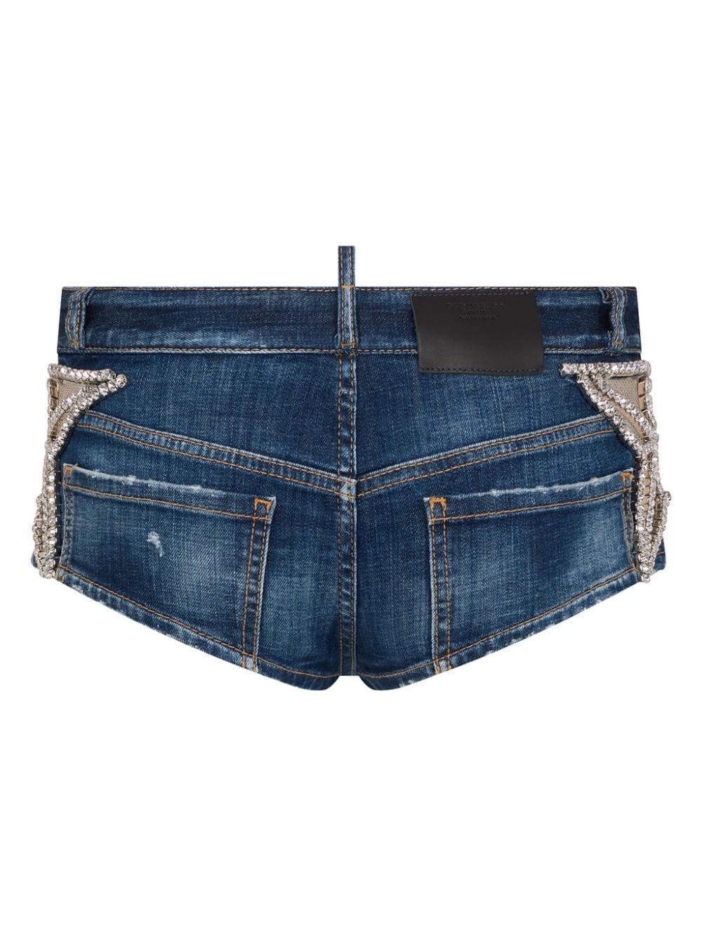 tulle-panelling denim mini shorts - 2