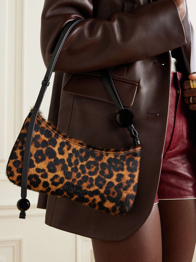 JACQUEMUS Le Bisou Perle embellished leopard-print calf hair shoulder bag outlook