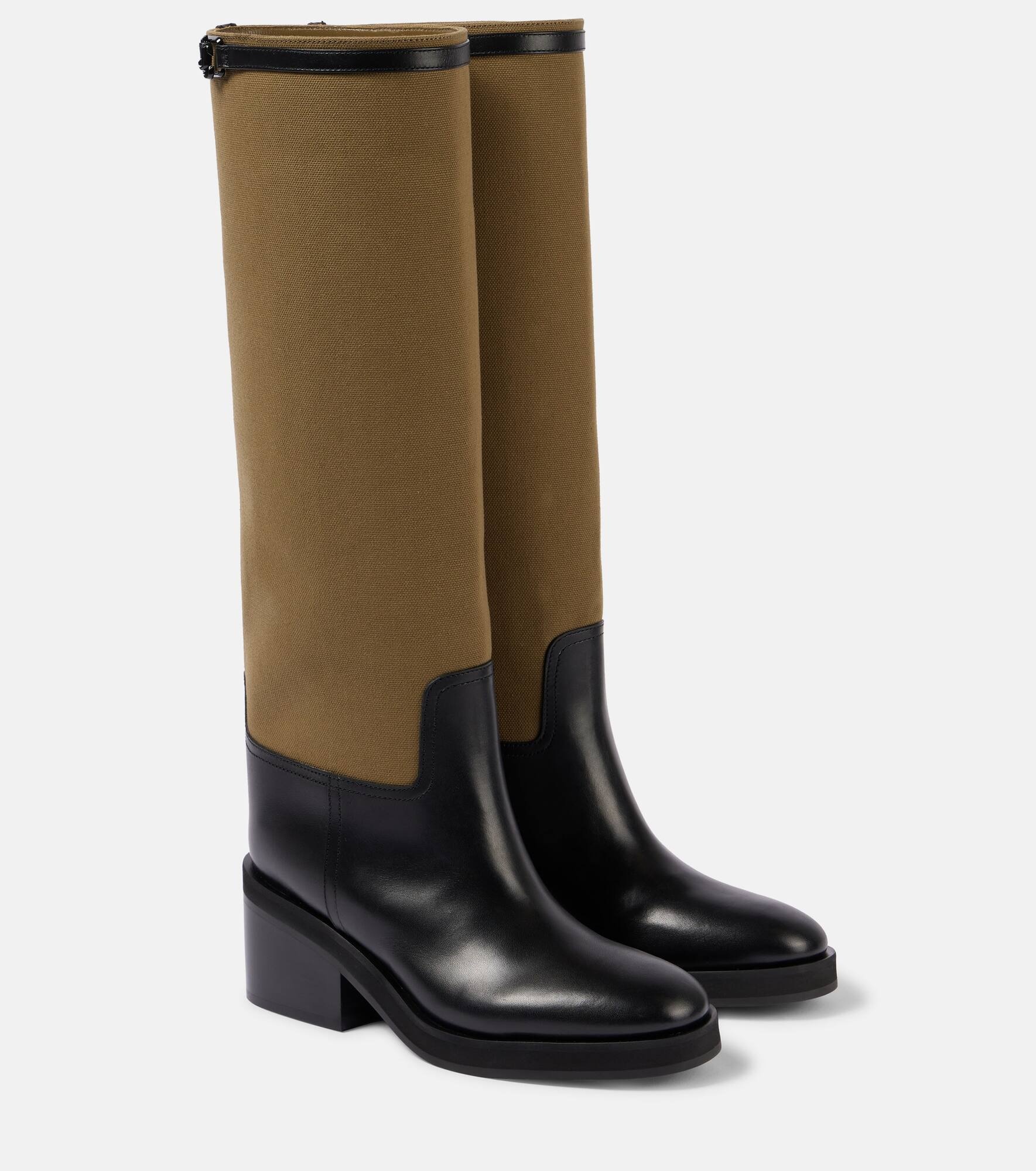 Yasmin leather and canvas knee-high boots - 1