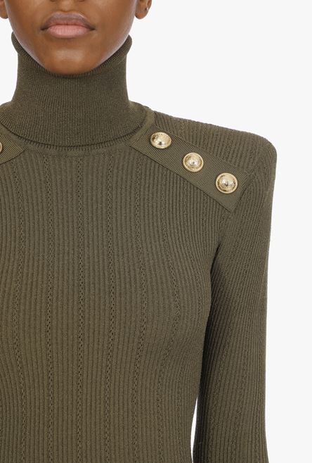 Khaki knit sweater with gold-tone buttons - 6