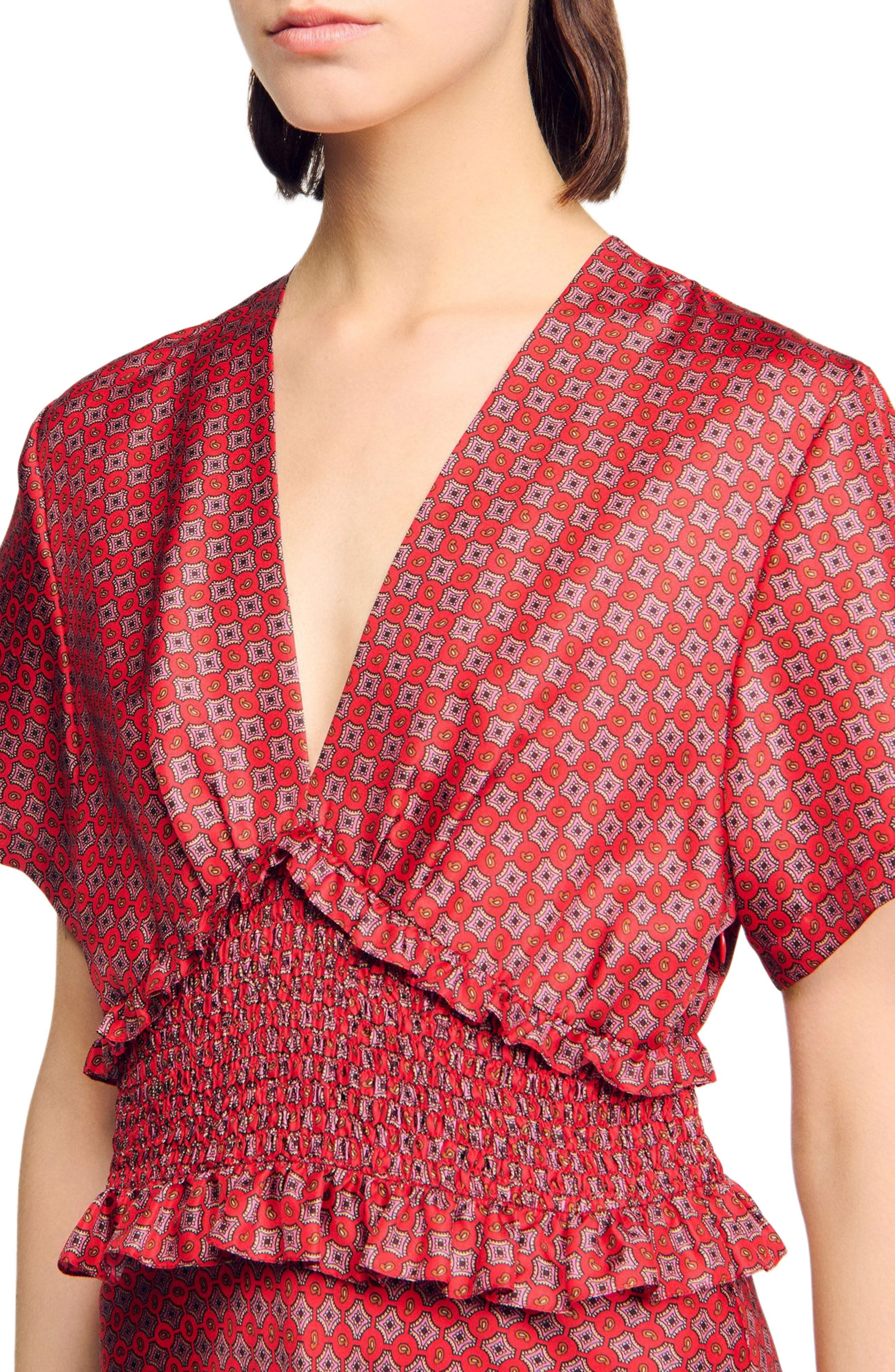 SANDRO Scarf print maxi dress in Red /Pink at Nordstrom - 4