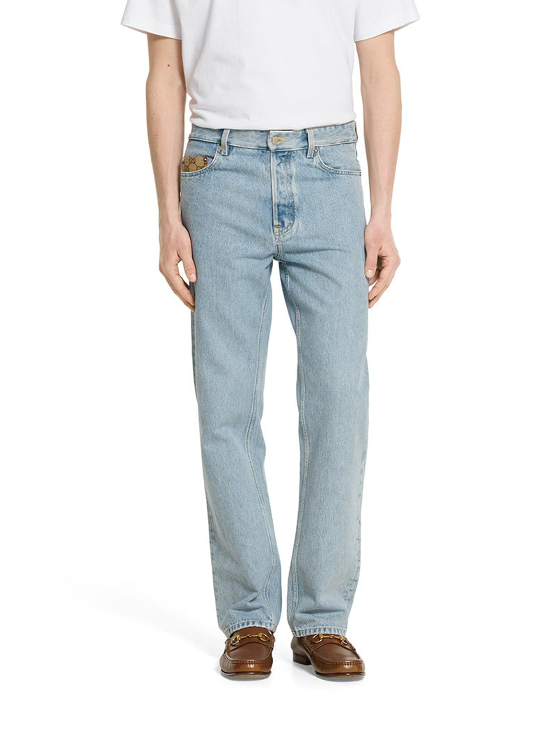 Gucci Men Délavé Denim Trousers With Gg Insert - 3