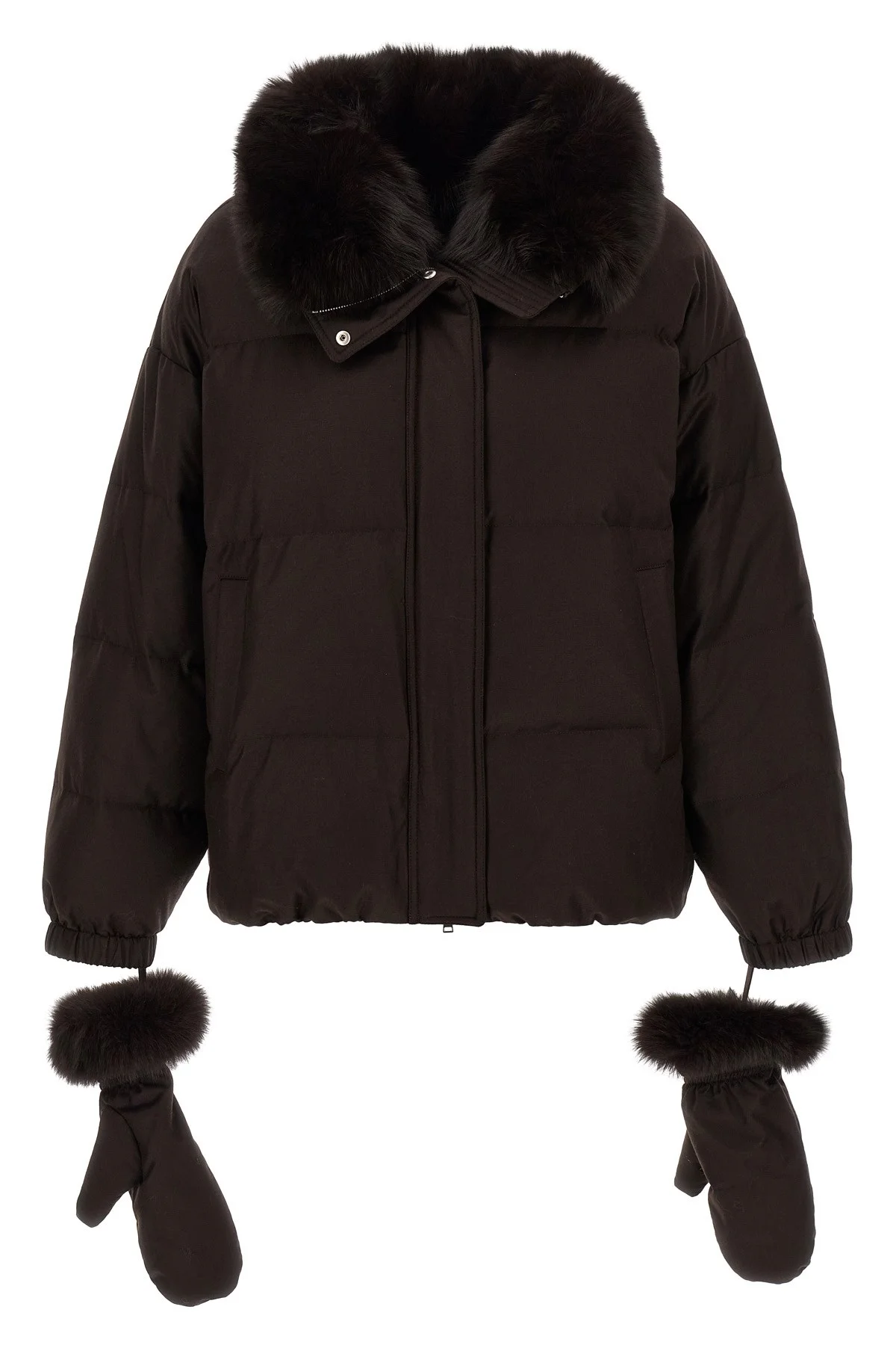 Flannel Down Jacket With Mittens - 1