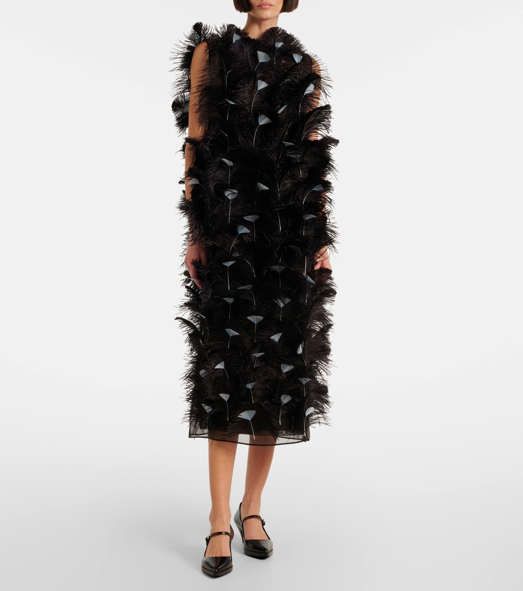 Feather-trimmed silk organza cocktail dress - 2