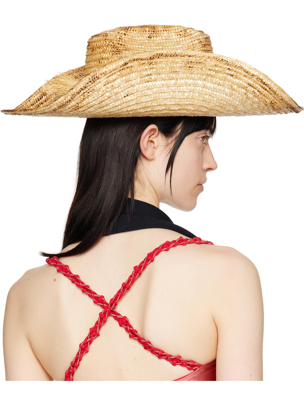 Beige Wheat Spikes Embellished 'Sunburnt' Cowboy Beach Hat - 3