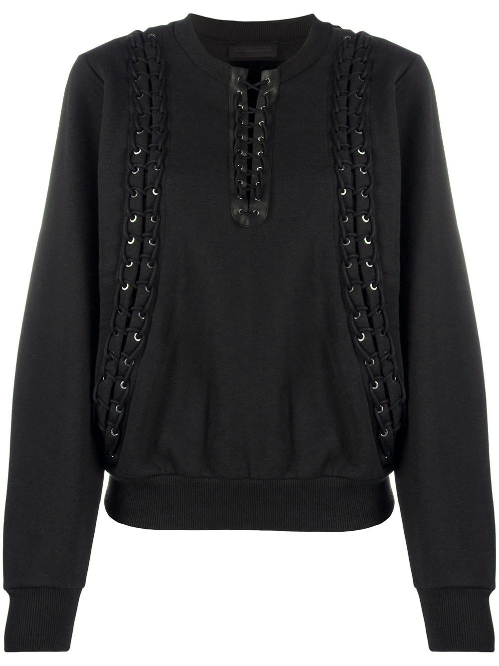 lace-up rib-trimmed sweatshirt - 1