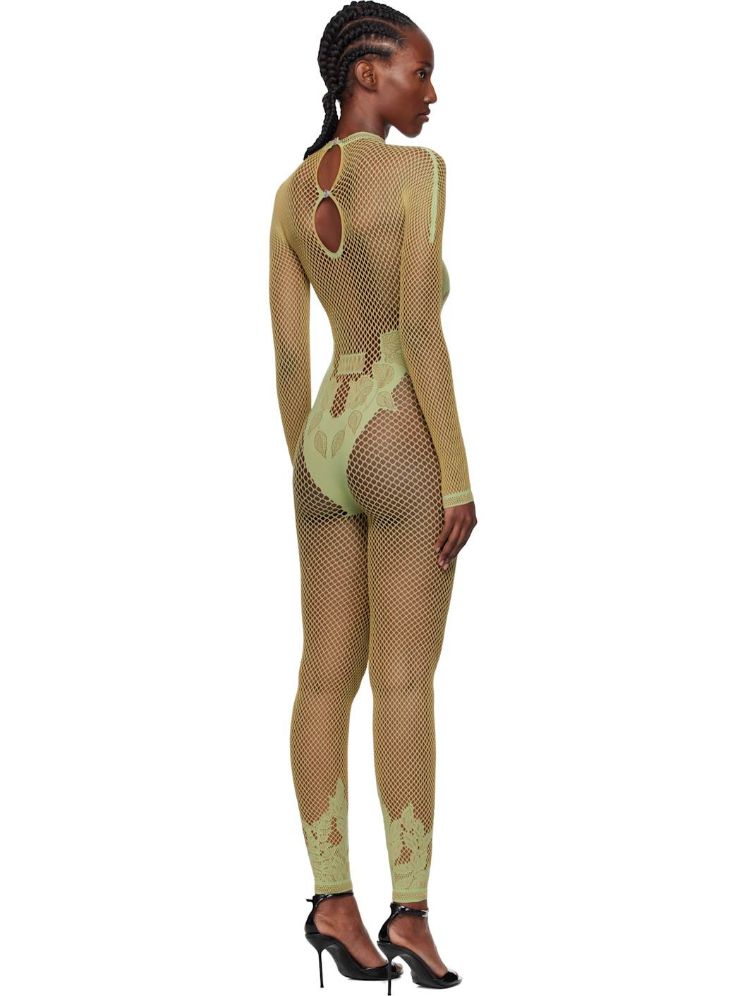 Green Leaves Fishnet Capri Jumpsuit - 3