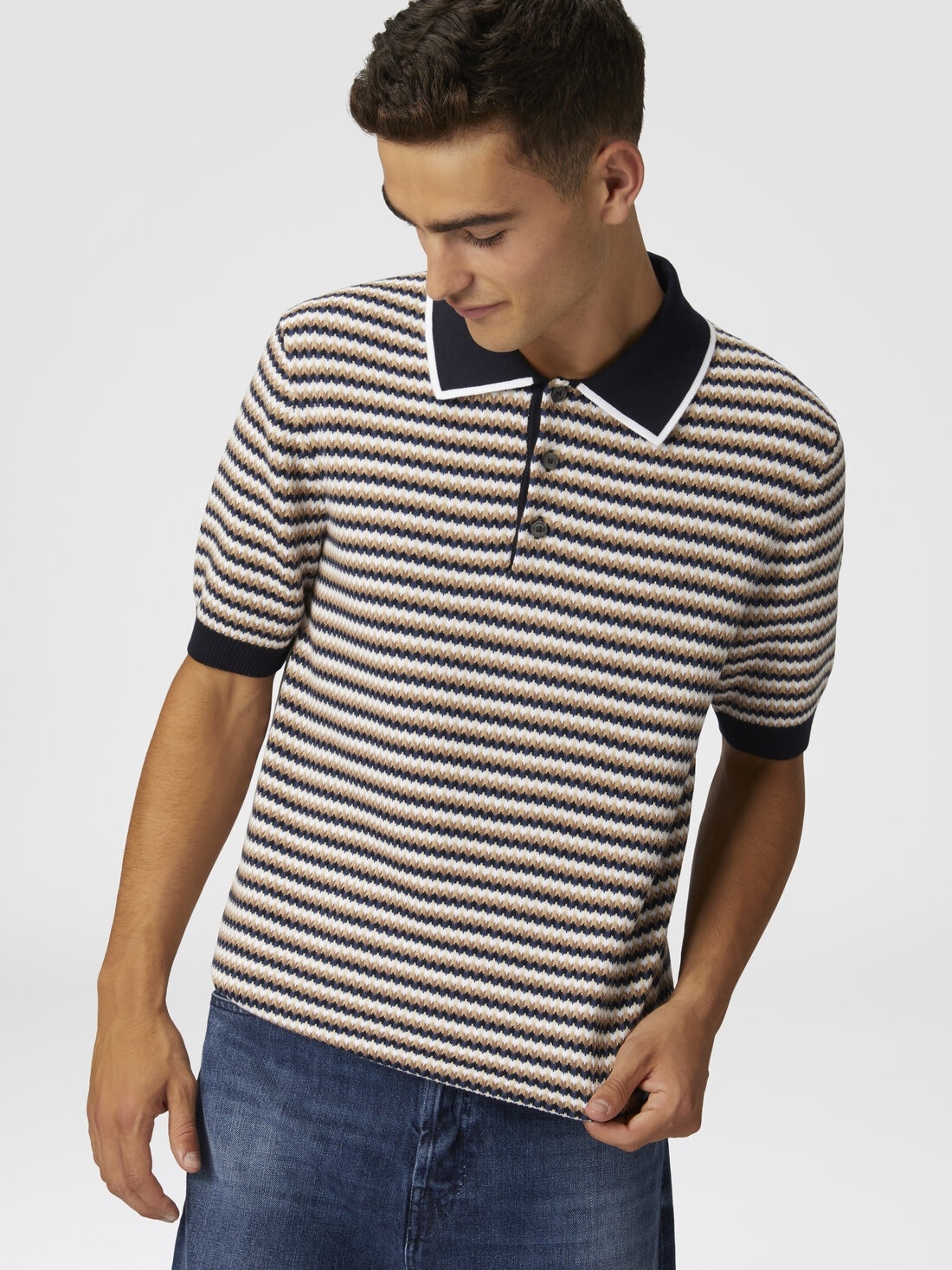 Zig zag cotton knit polo shirt - 4