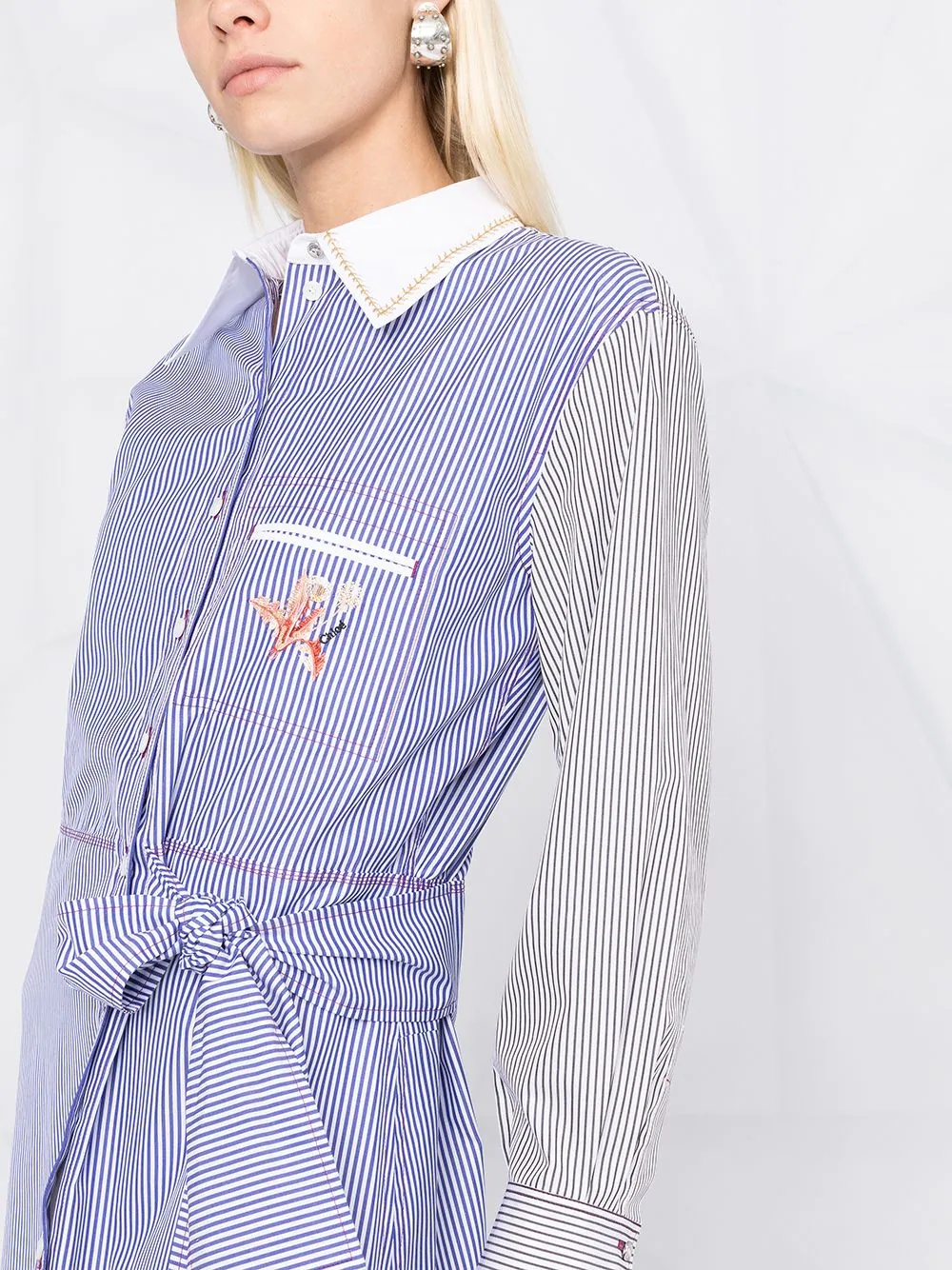 pinstripe-pattern shirtdress - 3