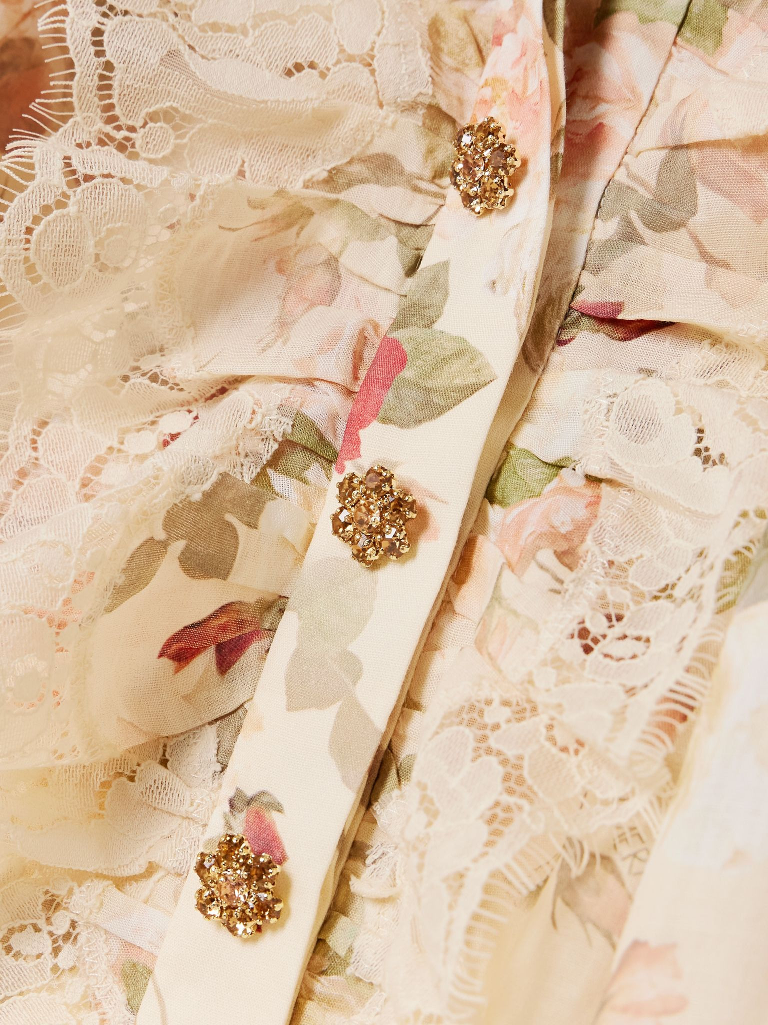 Lace-trimmed floral-print ramie shirt Cream - 5