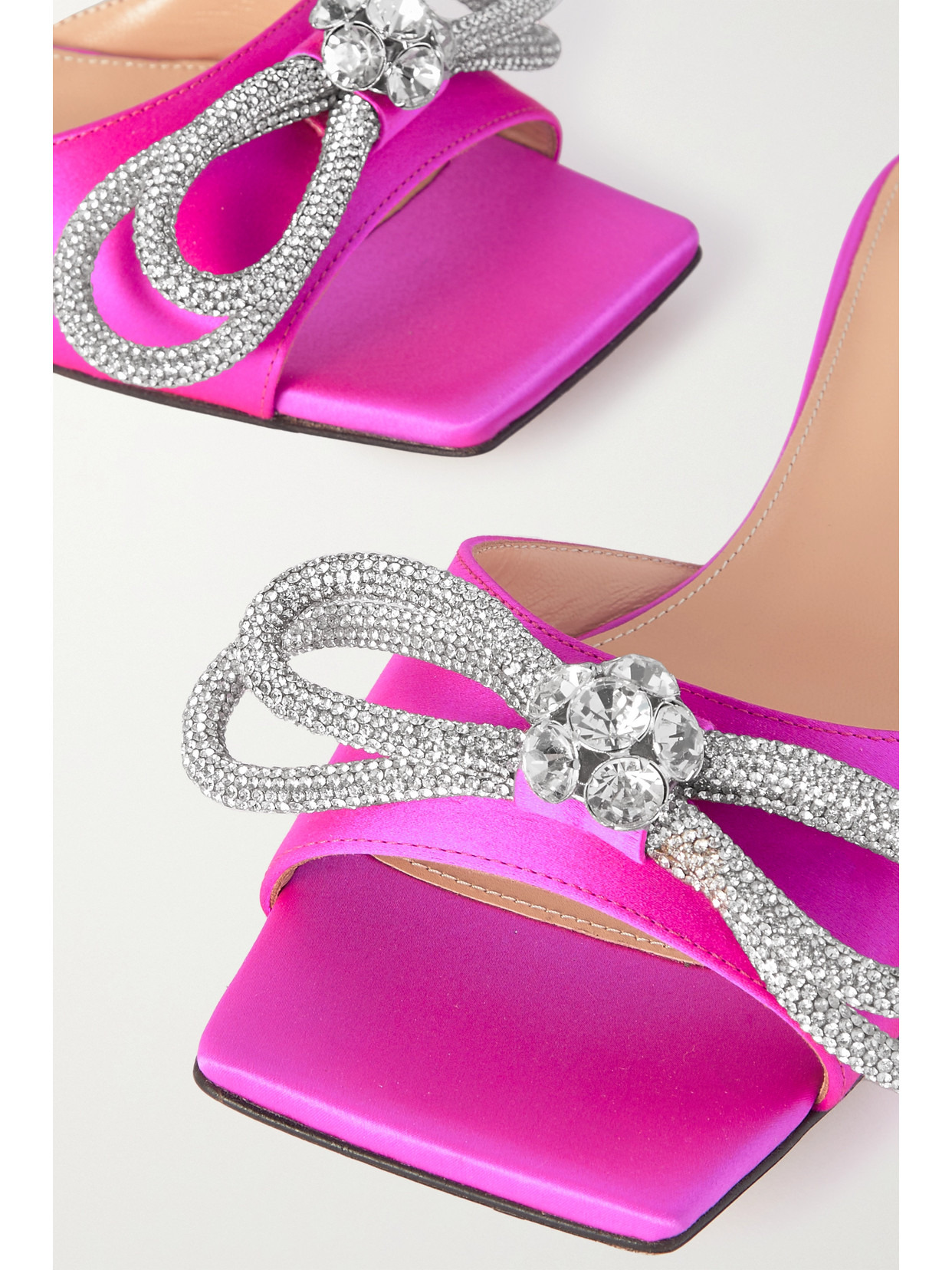 Double Bow Crystal-embellished Satin Slides - 4