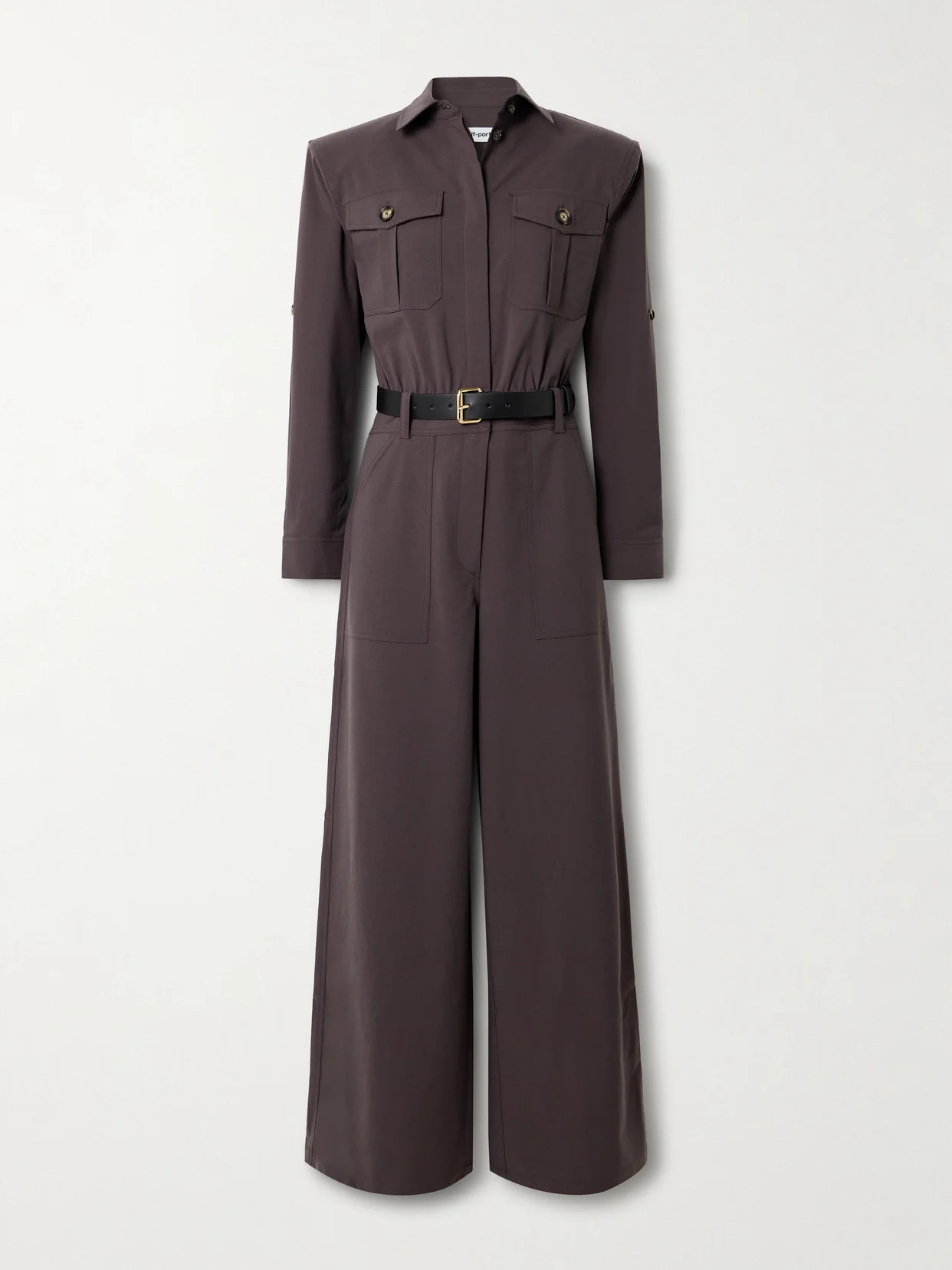 Belted Leather-trimmed Twill Jumpsuit - 1