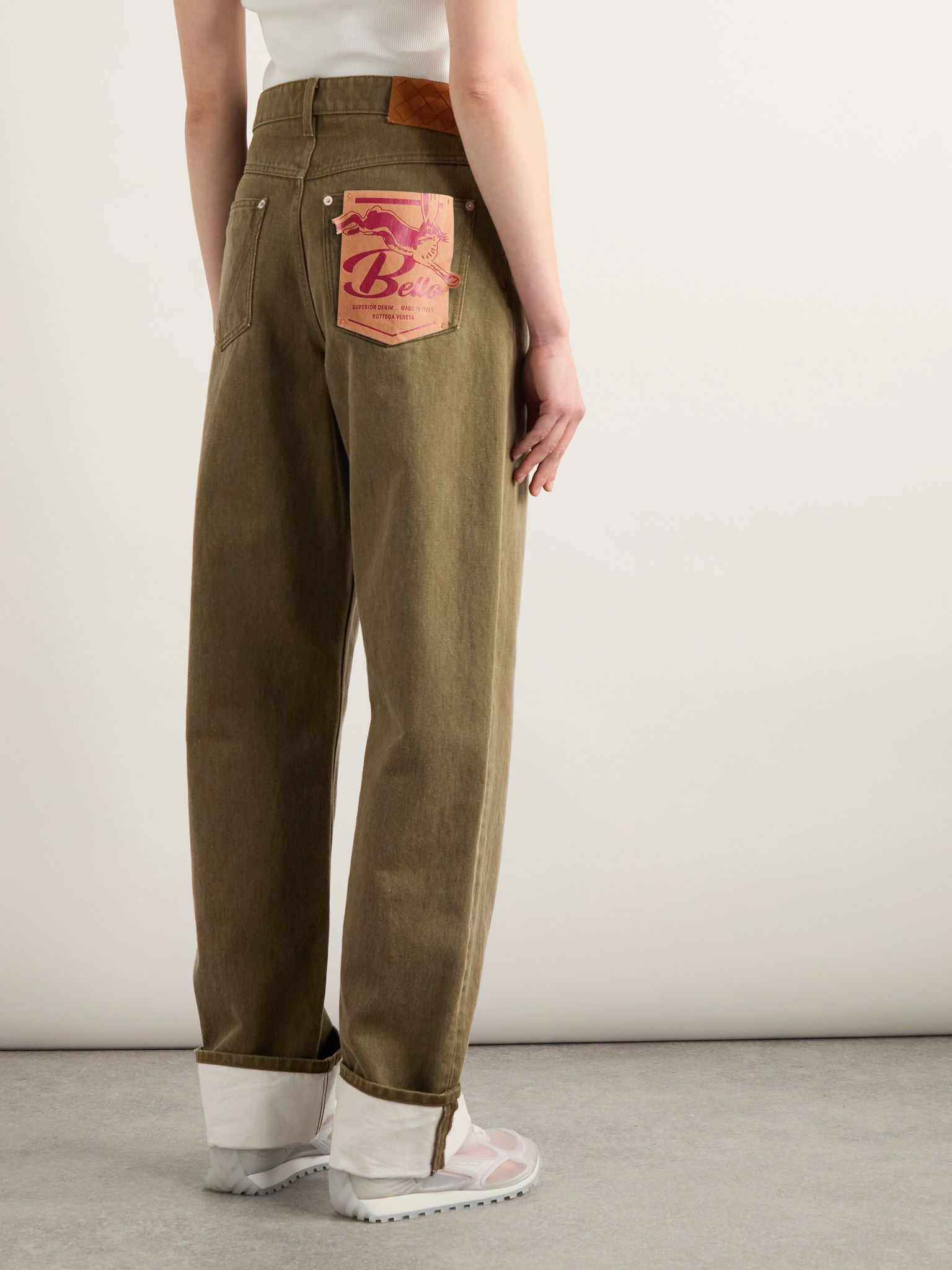 Appliquéd high-rise wide-leg jeans Army green - 4