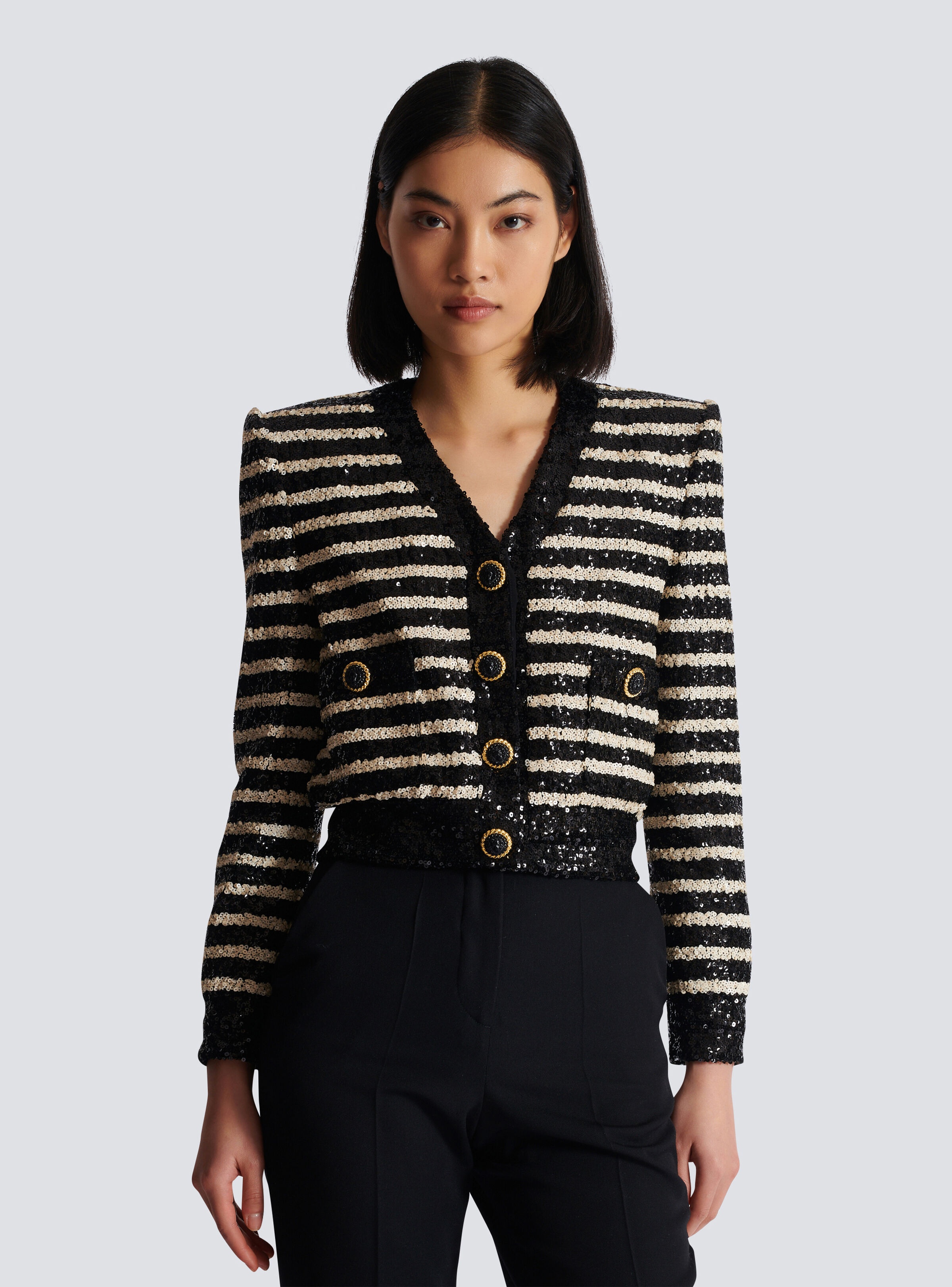 Short striped sequin jacket with 2 pockets - 6