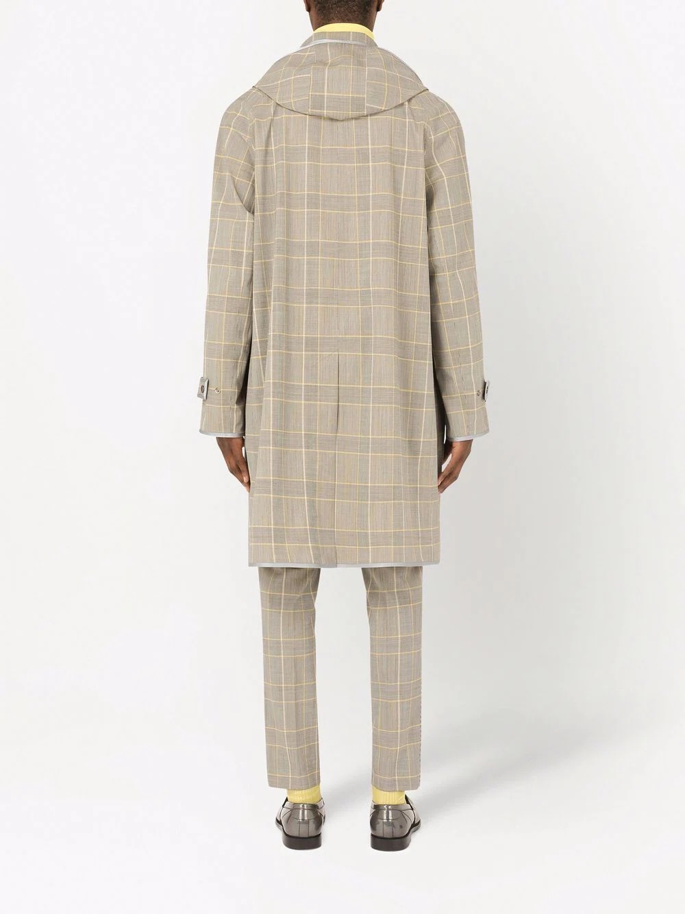 plaid-check hooded coat - 4