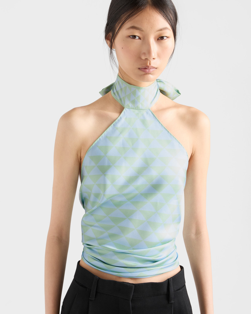 Prada Printed silk twill halter top outlook
