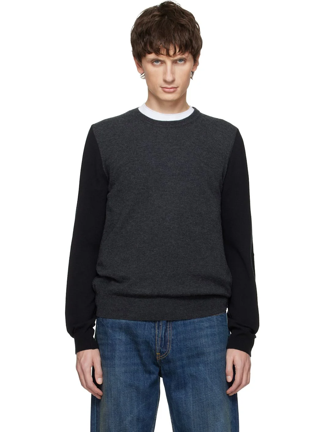 Gray & Black Two-Tone Wool Sweater - 1