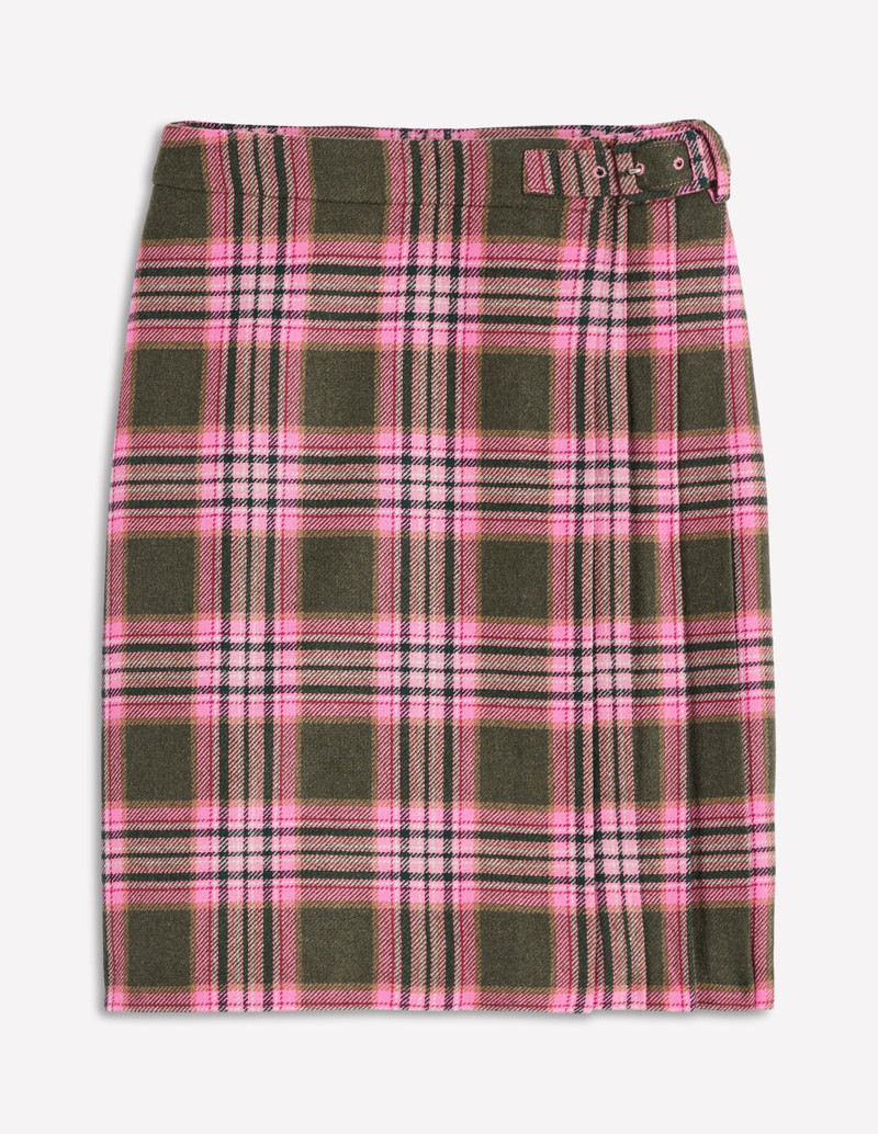 Helen Wool Kilt Skirt-Olive, Green and Pink Check 1