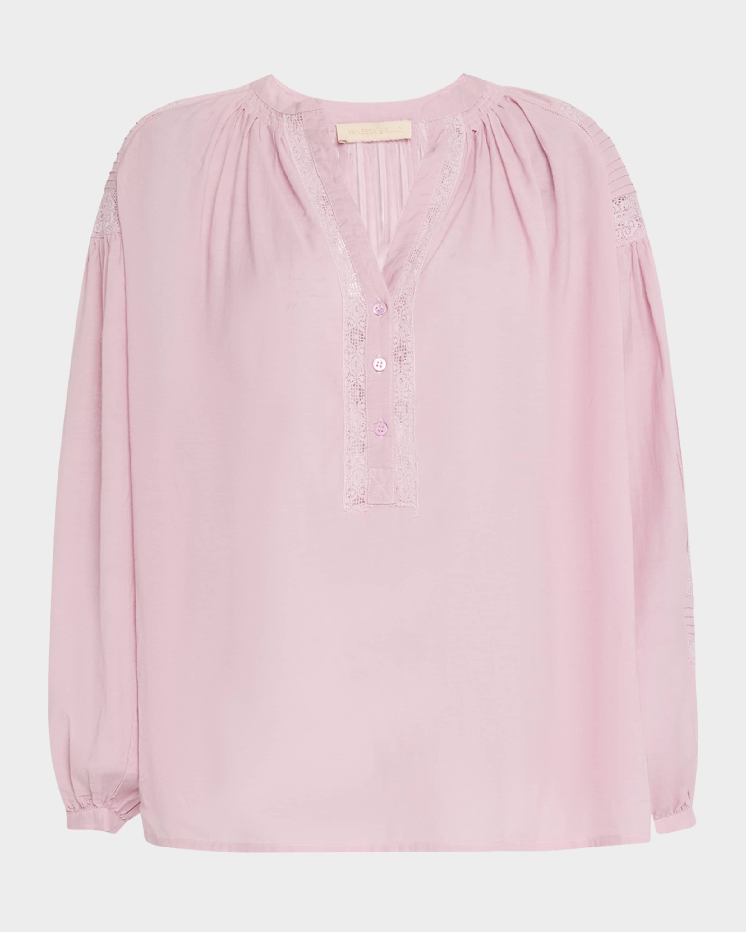 Ruched Lace-Inset Pintuck Blouse - 2