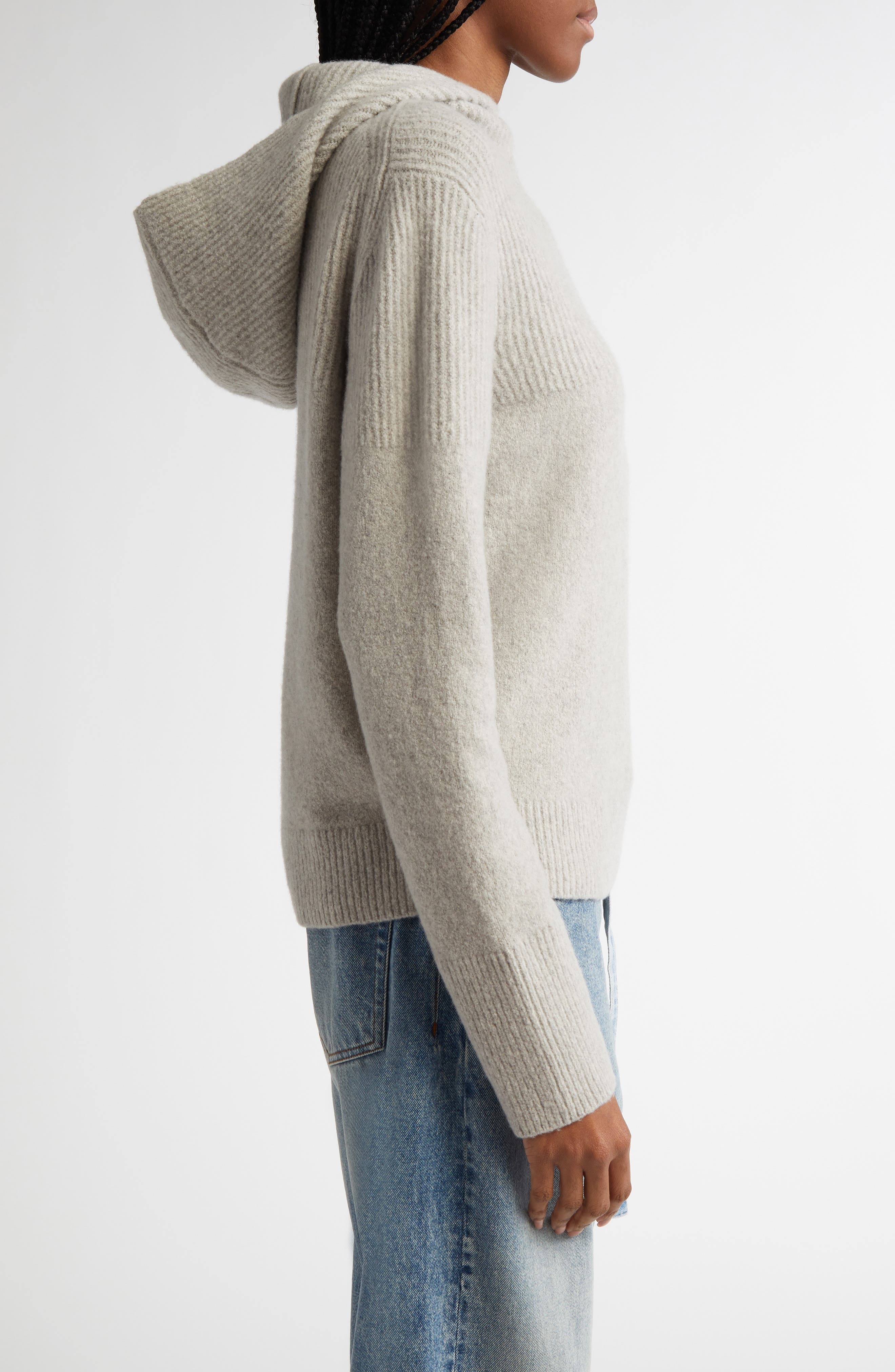 Proenza Schouler Greta Cashmere Blend Sweater Hoodie in Light Grey Melange at Nordstrom - 3