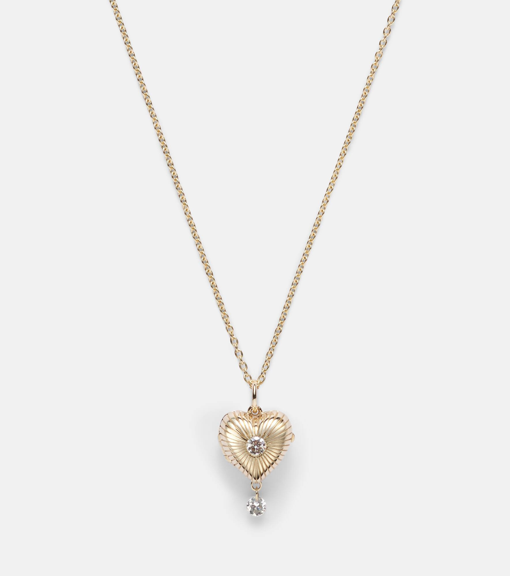 Heart Locket 9kt gold necklace with diamonds - 4