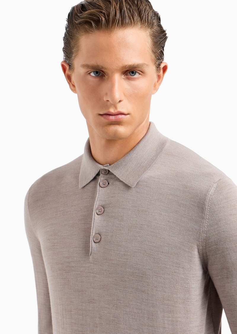 Long-sleeved polo shirt in virgin wool 5