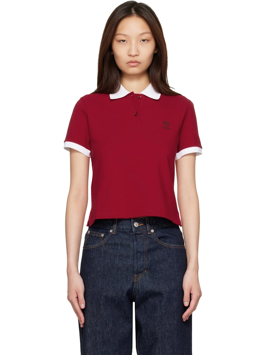 Red & White Embroidered Cotton Piqué Polo - 1