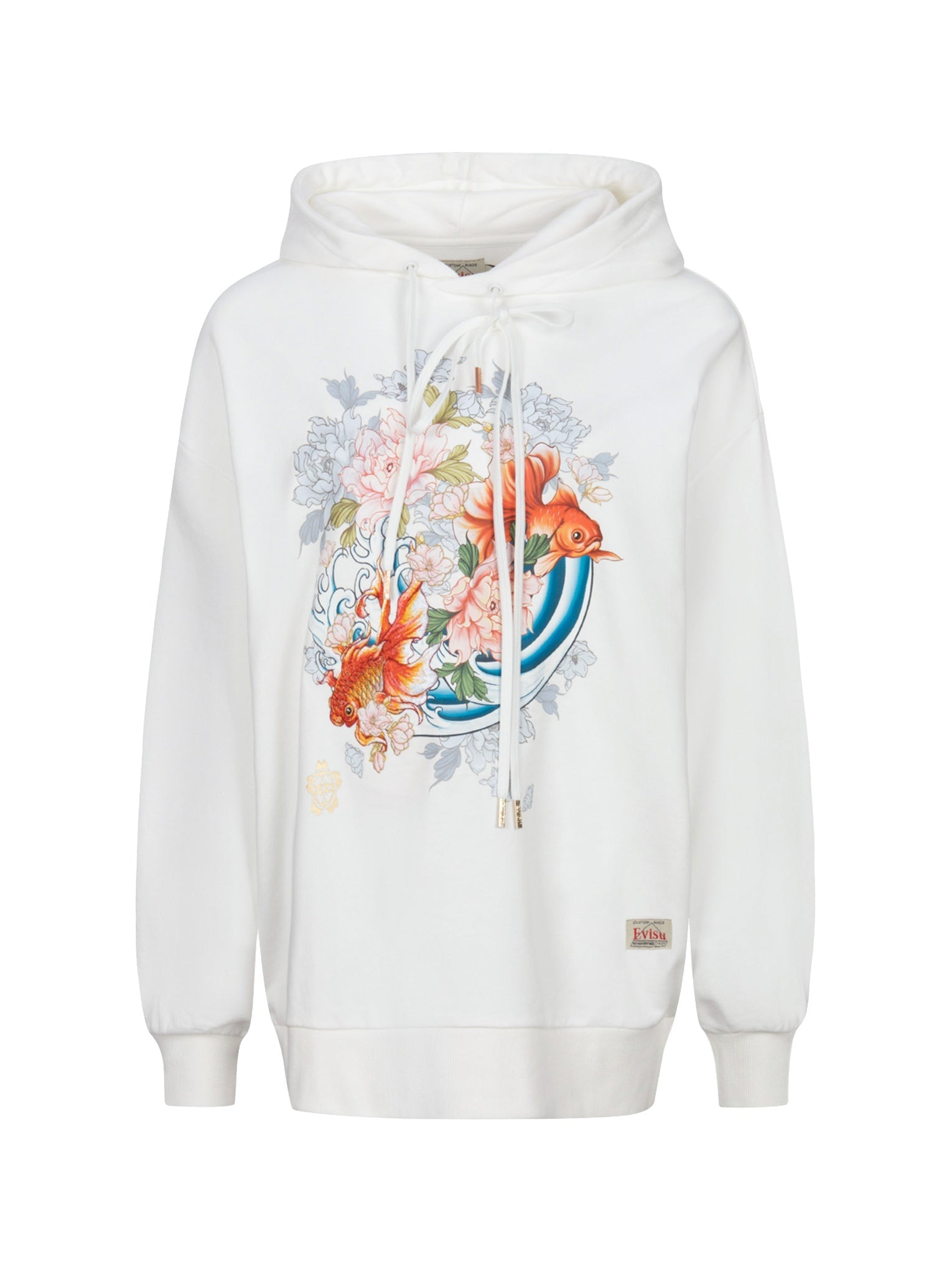 GOLDFISH AND FLORAL FLOW PRINT OVERSIZED HOODIE - 14