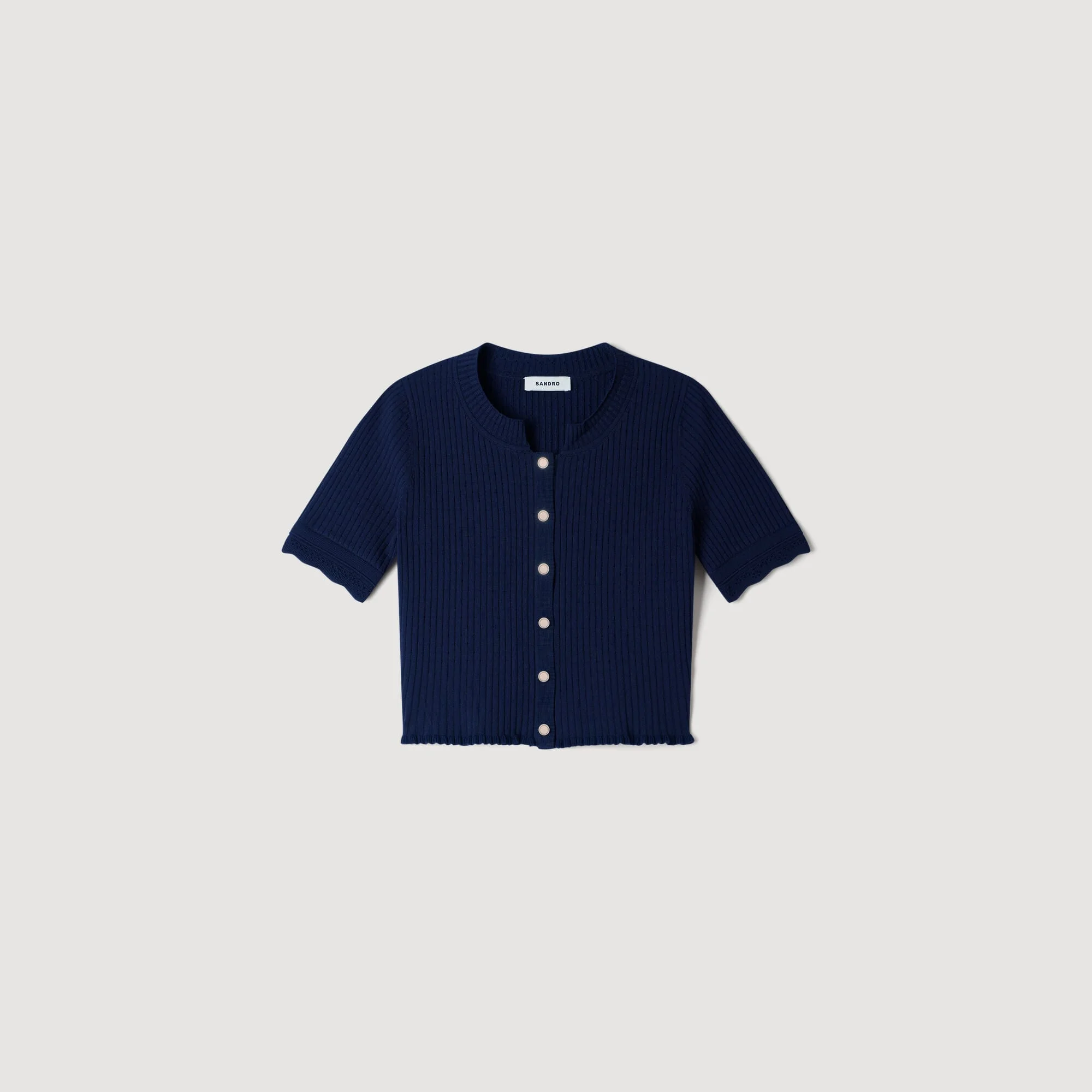 CROPPED POINTELLE KNIT TOP - 1