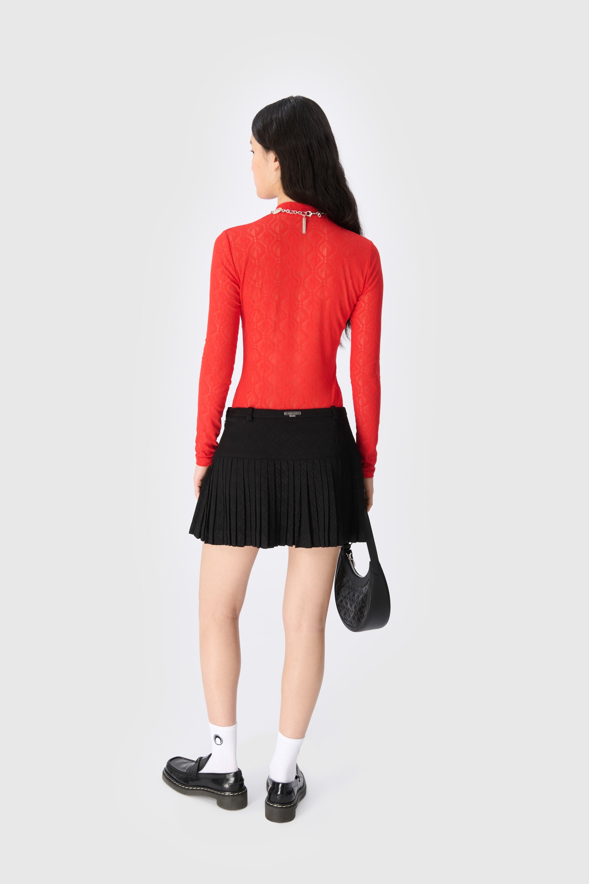 Moon Diamond Jacquard Tailoring Pleated Skirt - 2