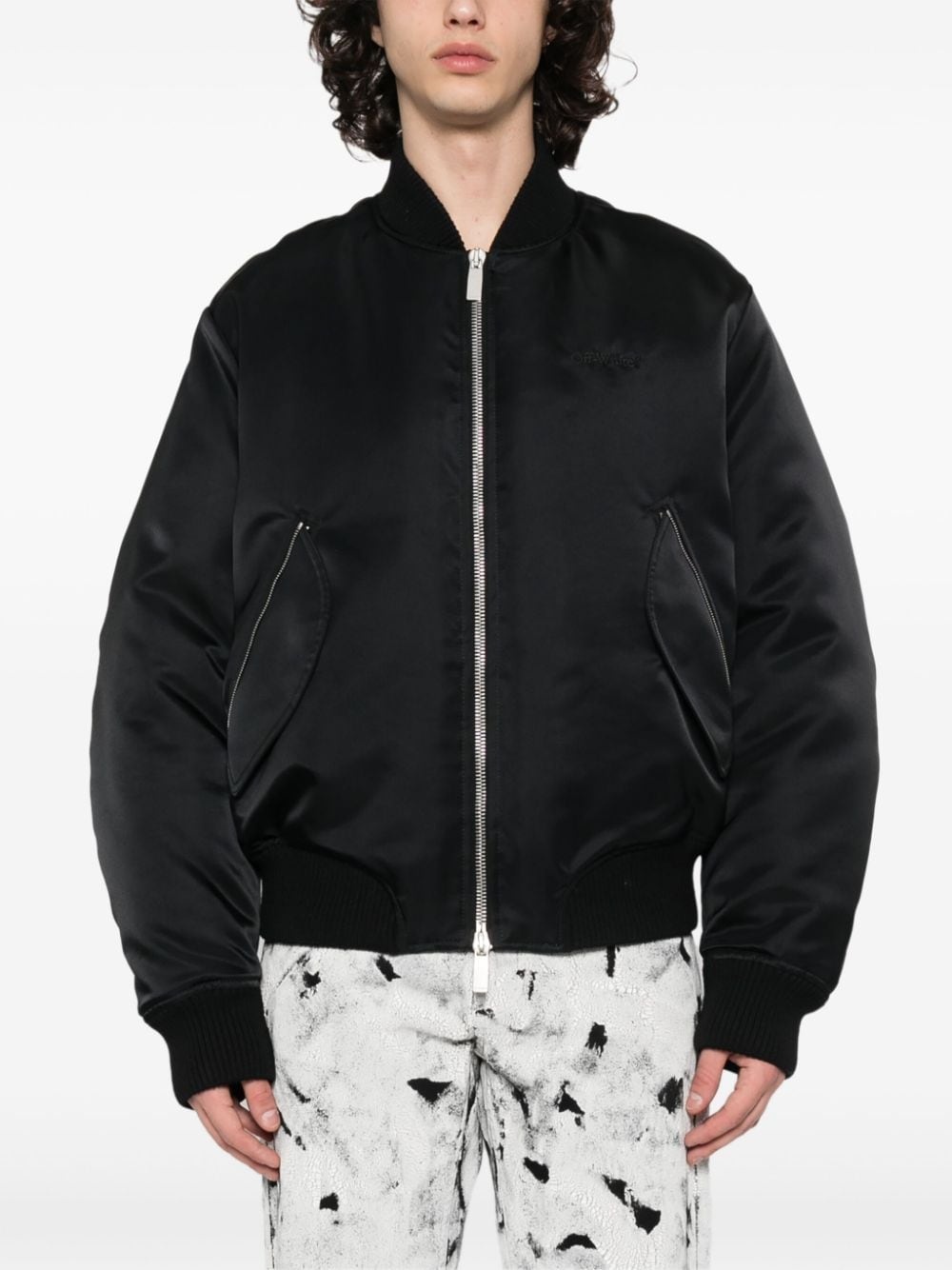 logo-embroidered padded bomber jacket - 3