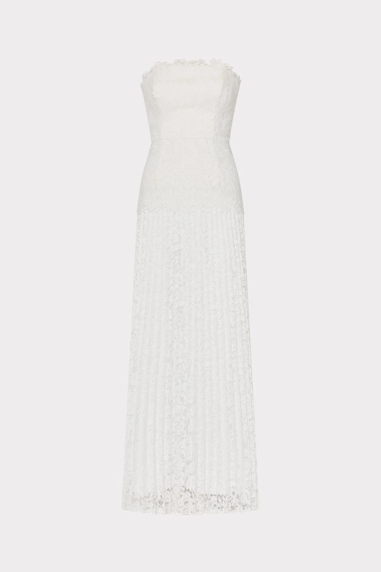 Norelle Strapless Mixed Laces Pleated Combo Dress - 1