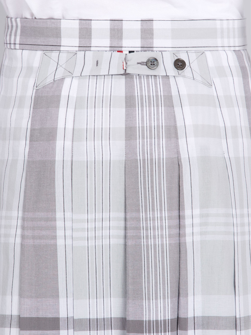 Medium Grey Cotton Large Plaid Madras Knee Length Pleated Skirt 6