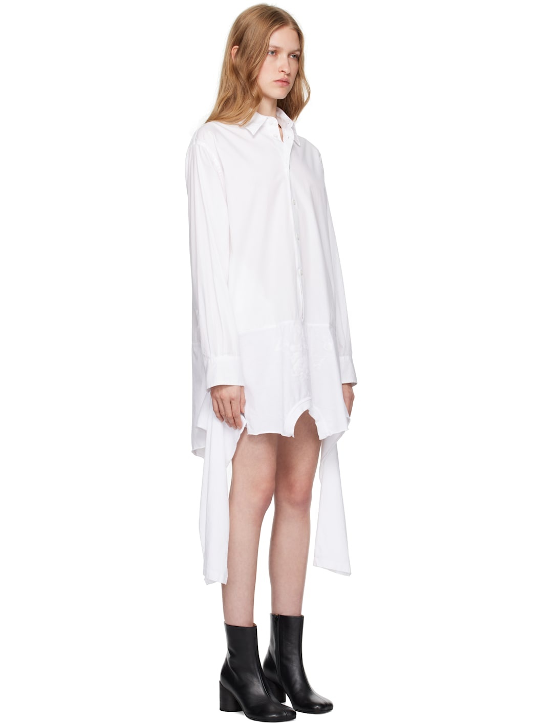 White Cotton Poplin Shirt Minidress - 4