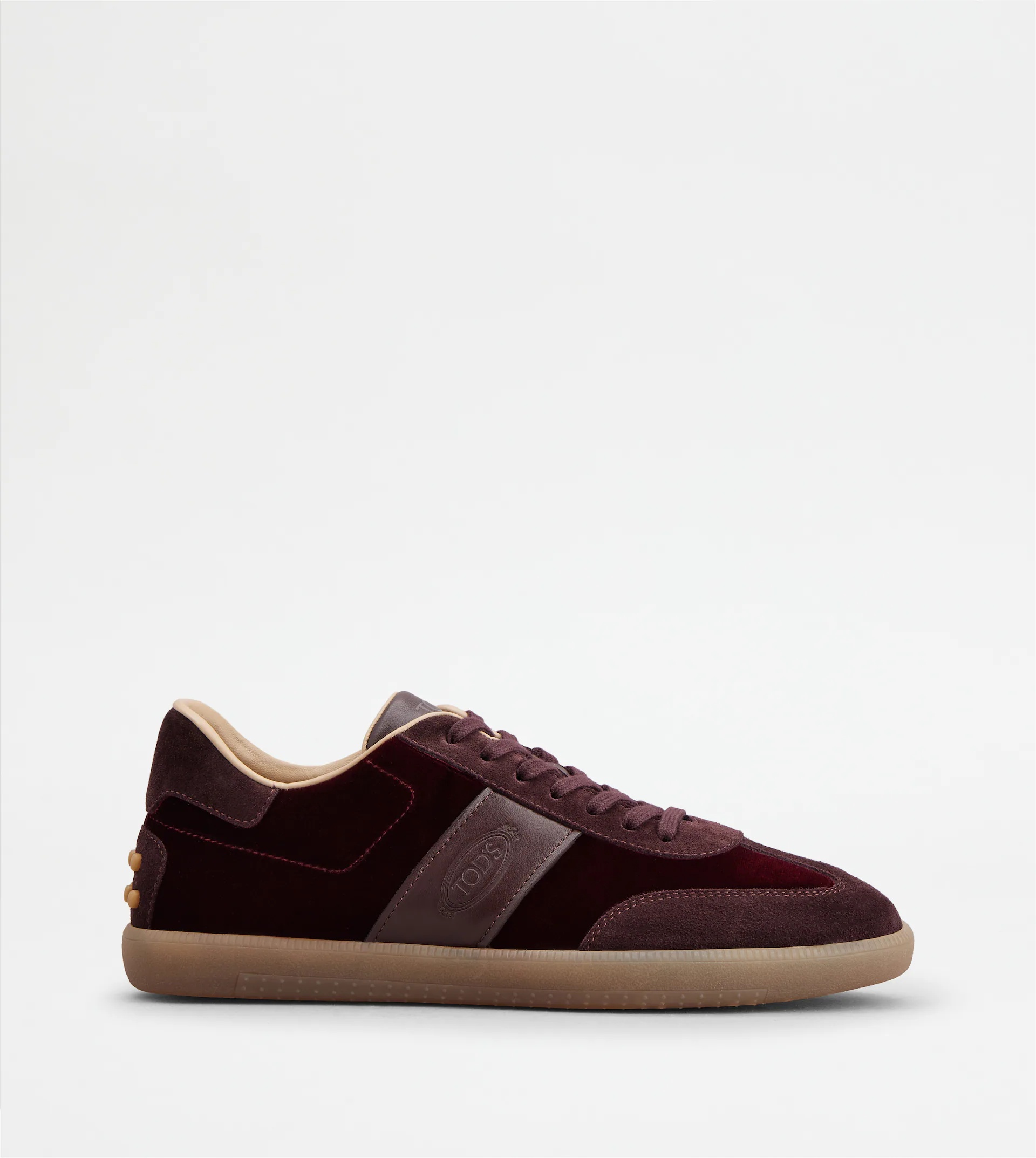 TOD'S TABS SNEAKERS IN VELVET AND SUEDE - BURGUNDY - 1