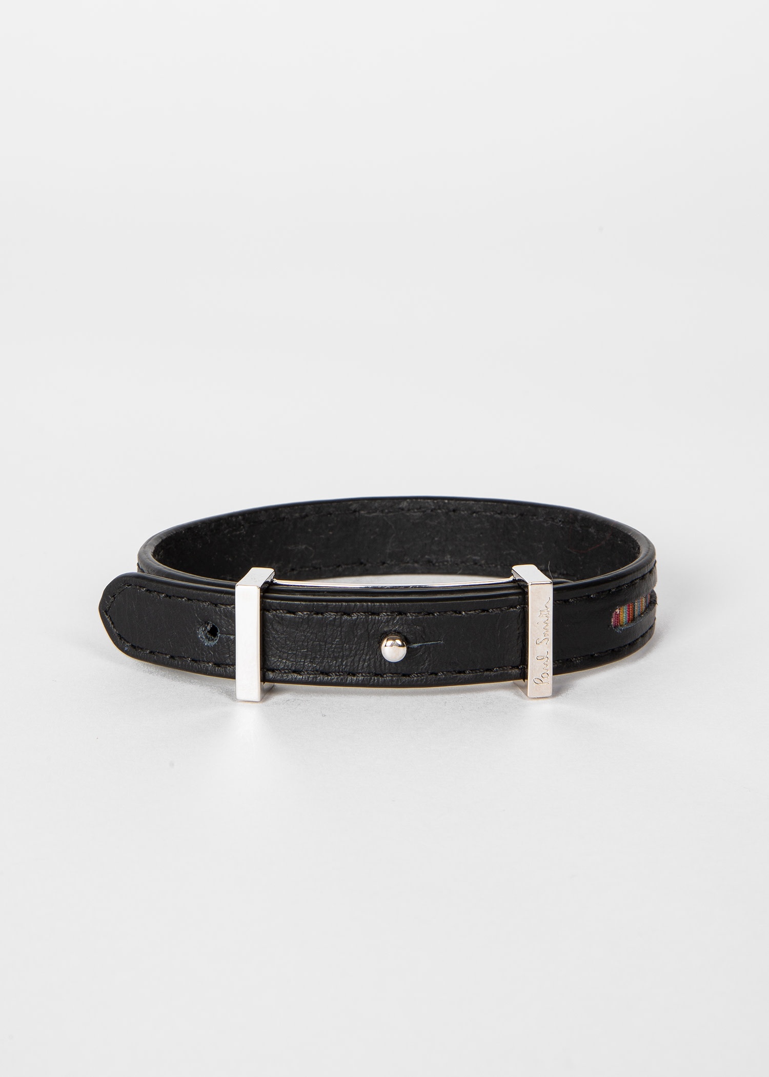 Black Leather 'Signature Stripe' Bracelet - 2