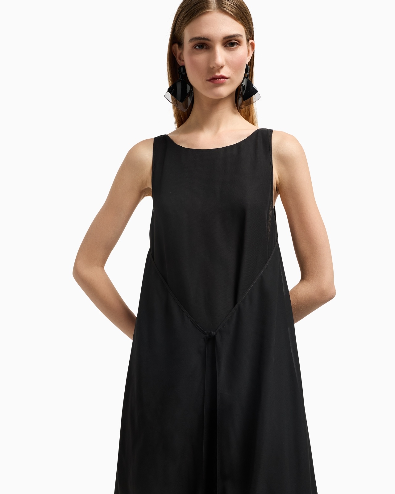 TECHNICAL GEORGETTE LONG DRESS WITH FRONT PANEL - 5