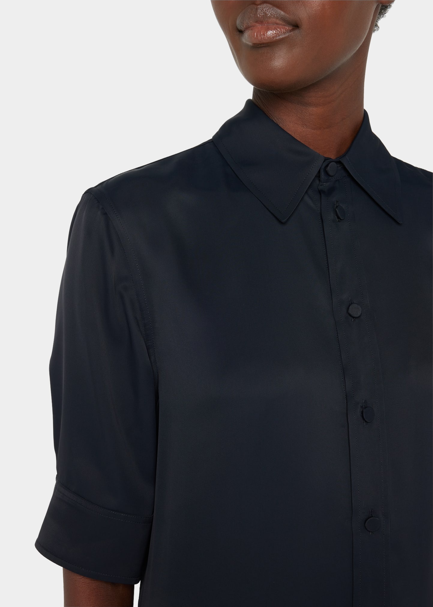 Short-Sleeve Collared Matte Fluid Tunic Shirt - 4