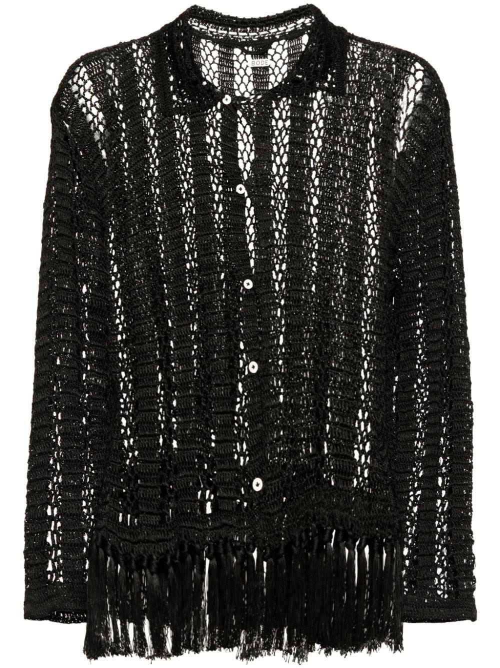 open-knit fringed shirt - 1