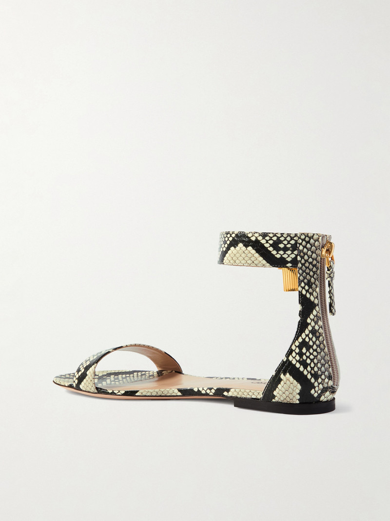 Embellished Snake-effect Leather Sandals 3