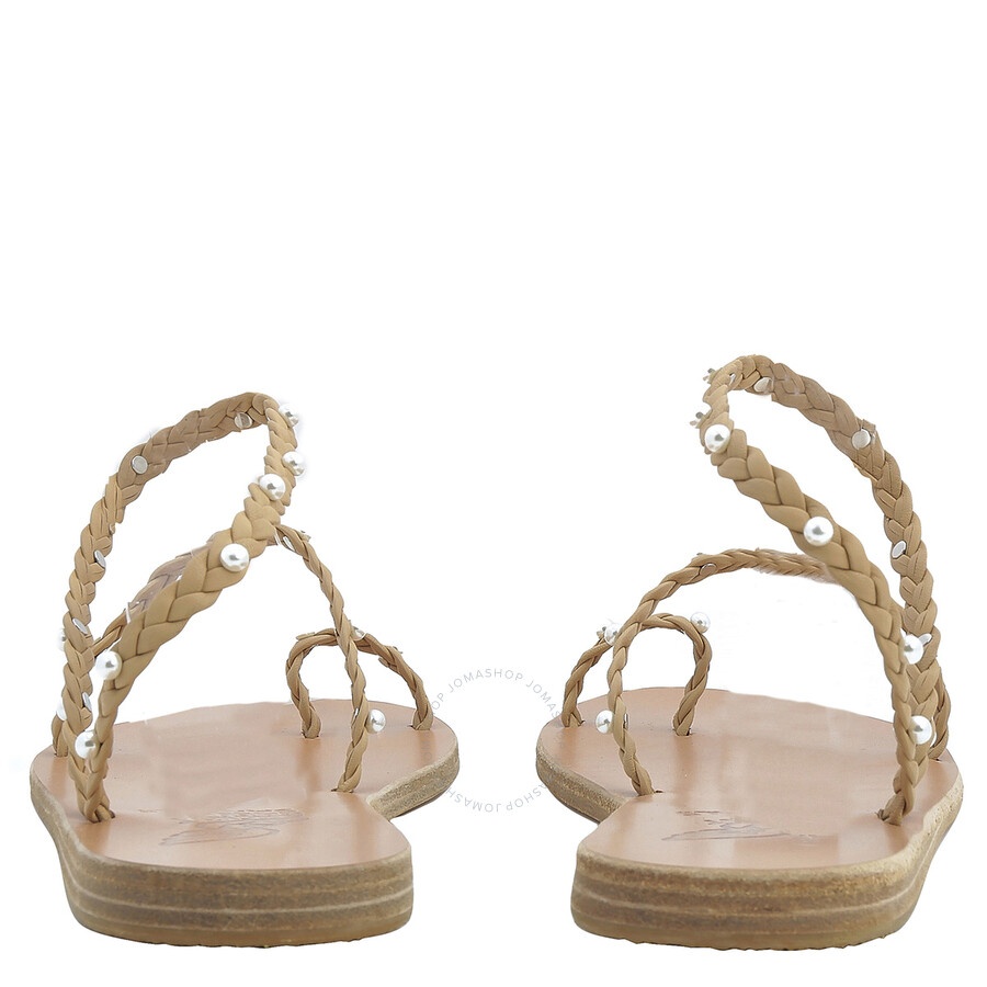 Ancient Greek Sandals Ladies Natural Eleftheria Pearls Flat Sandals - 4