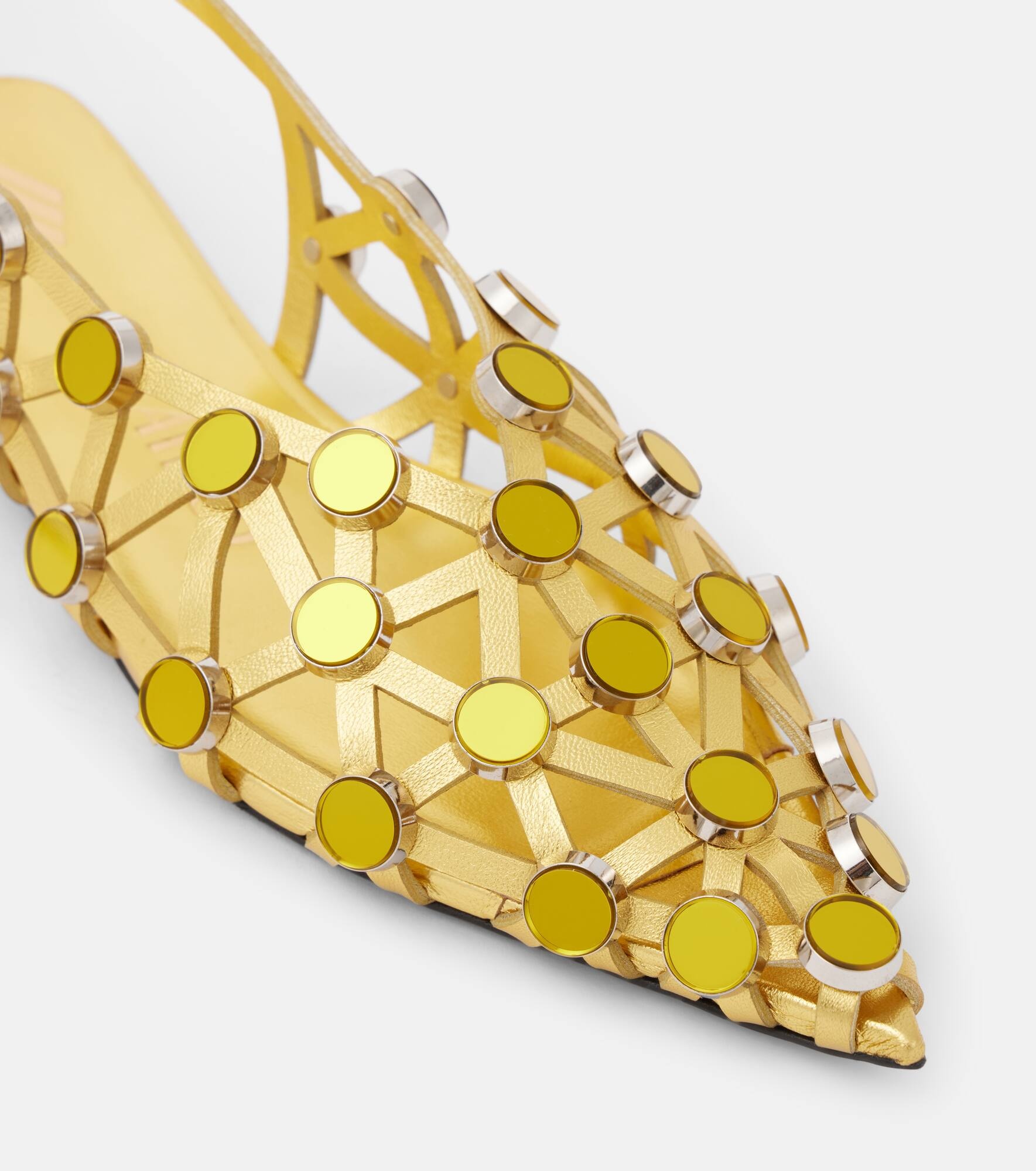 Grid metallic leather slingback flats - 5