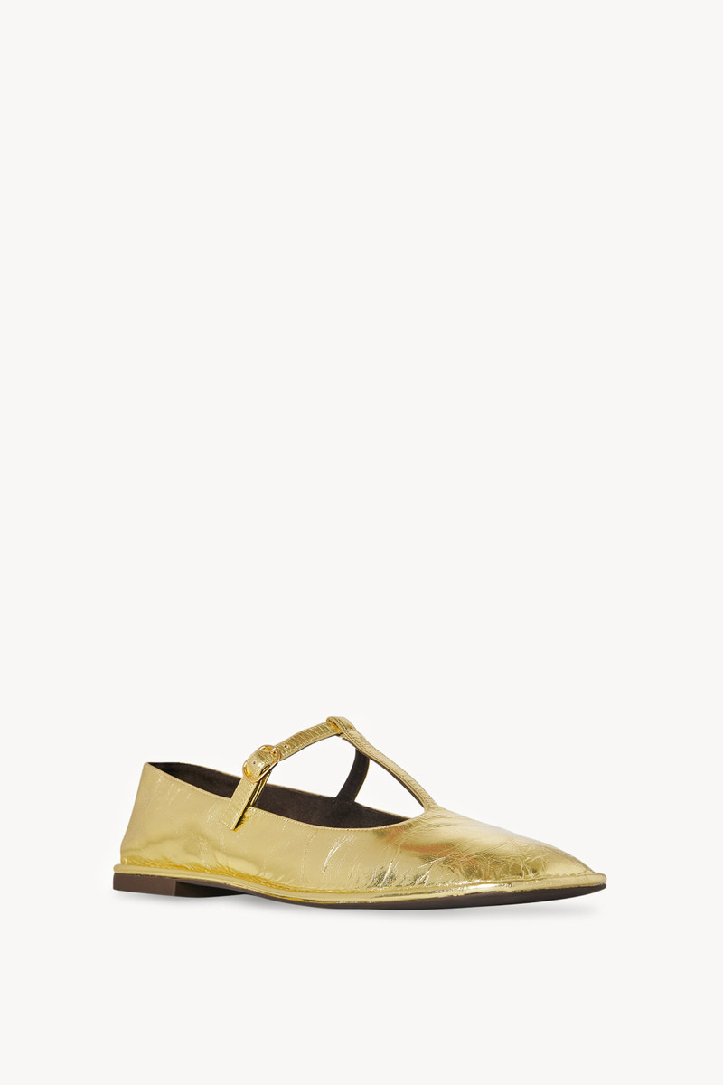 The Row Square T-Strap Flat in Leather outlook