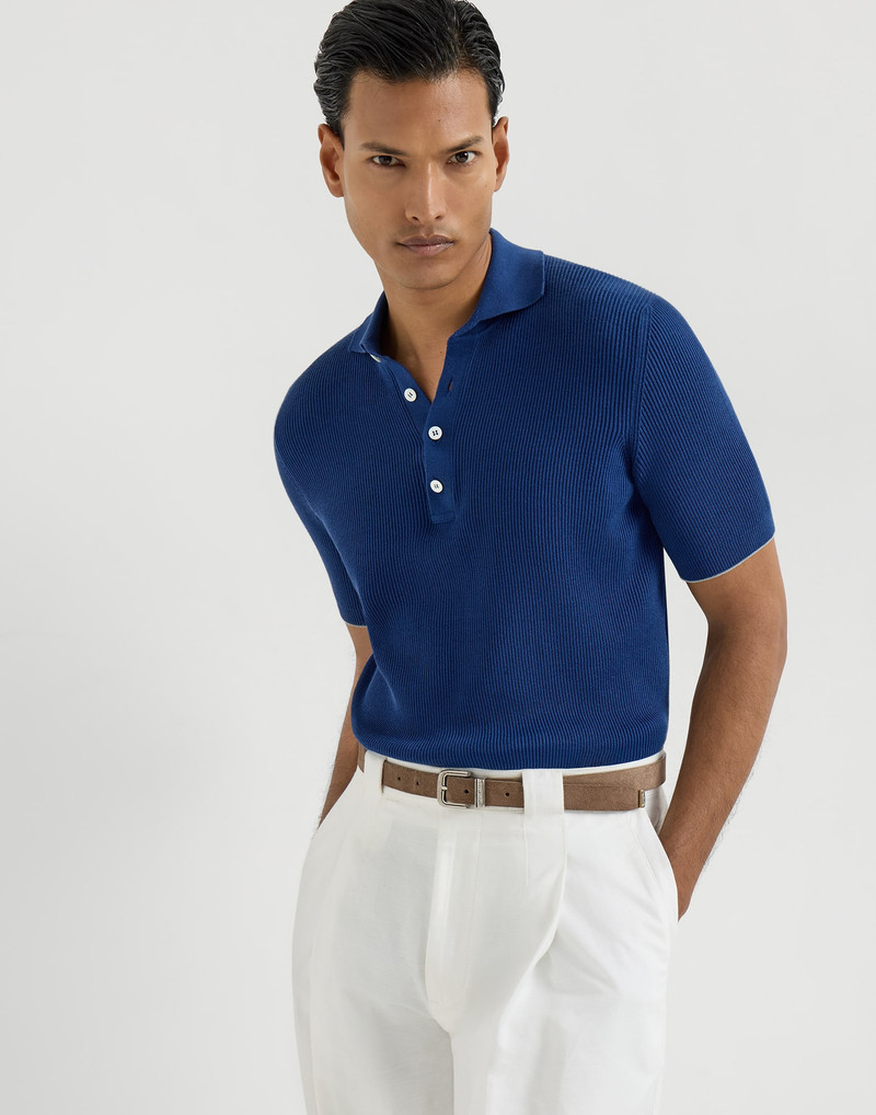 Cotton half English rib knit polo shirt 5