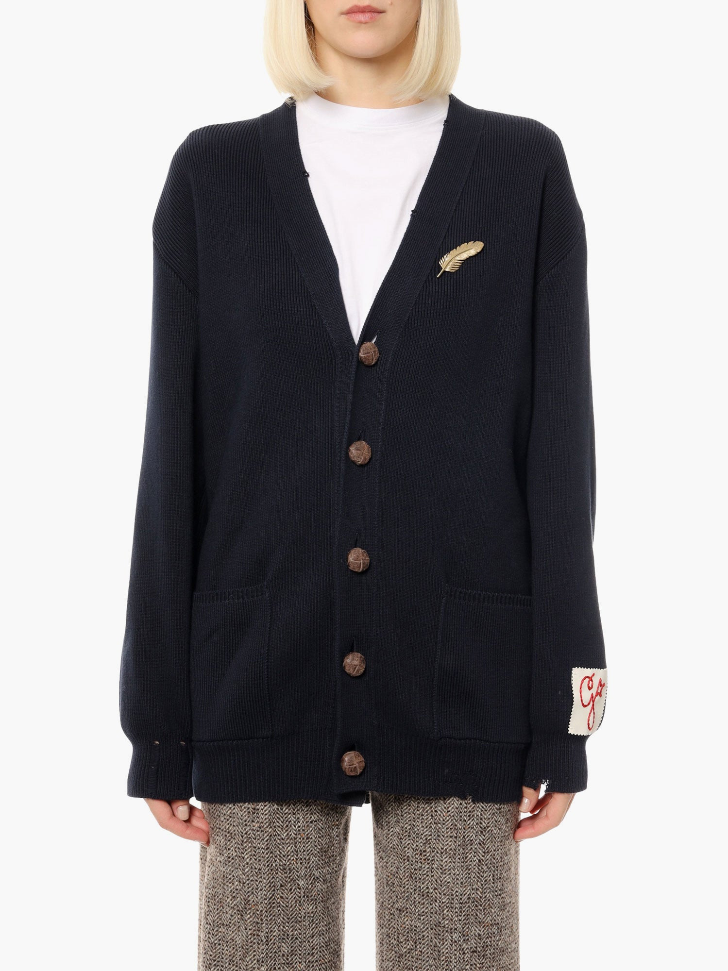 Cotton Cardigan With Brooch Detail - 3