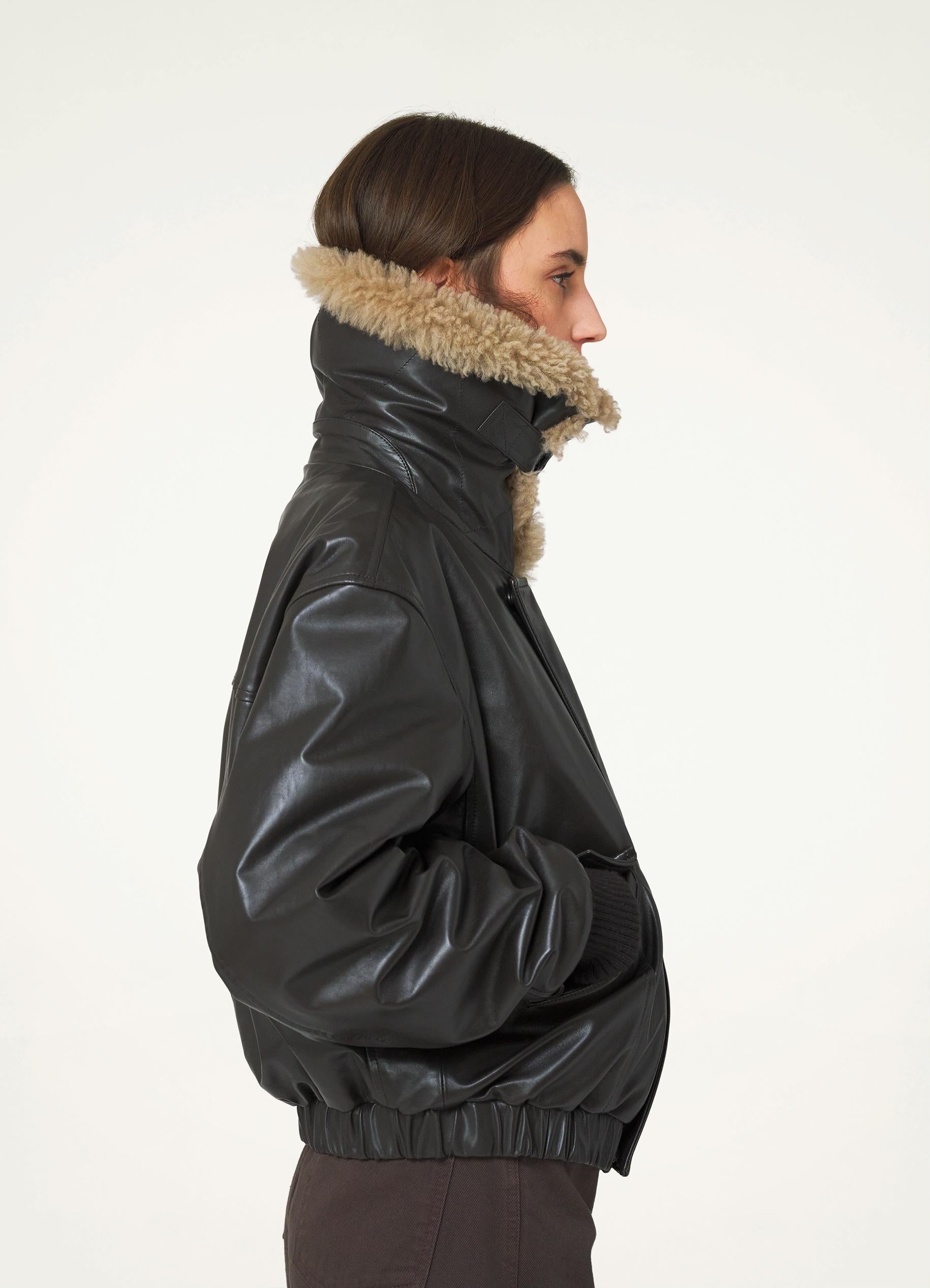 LEATHER BLOUSON WITH SHEARLING COLLAR - 6