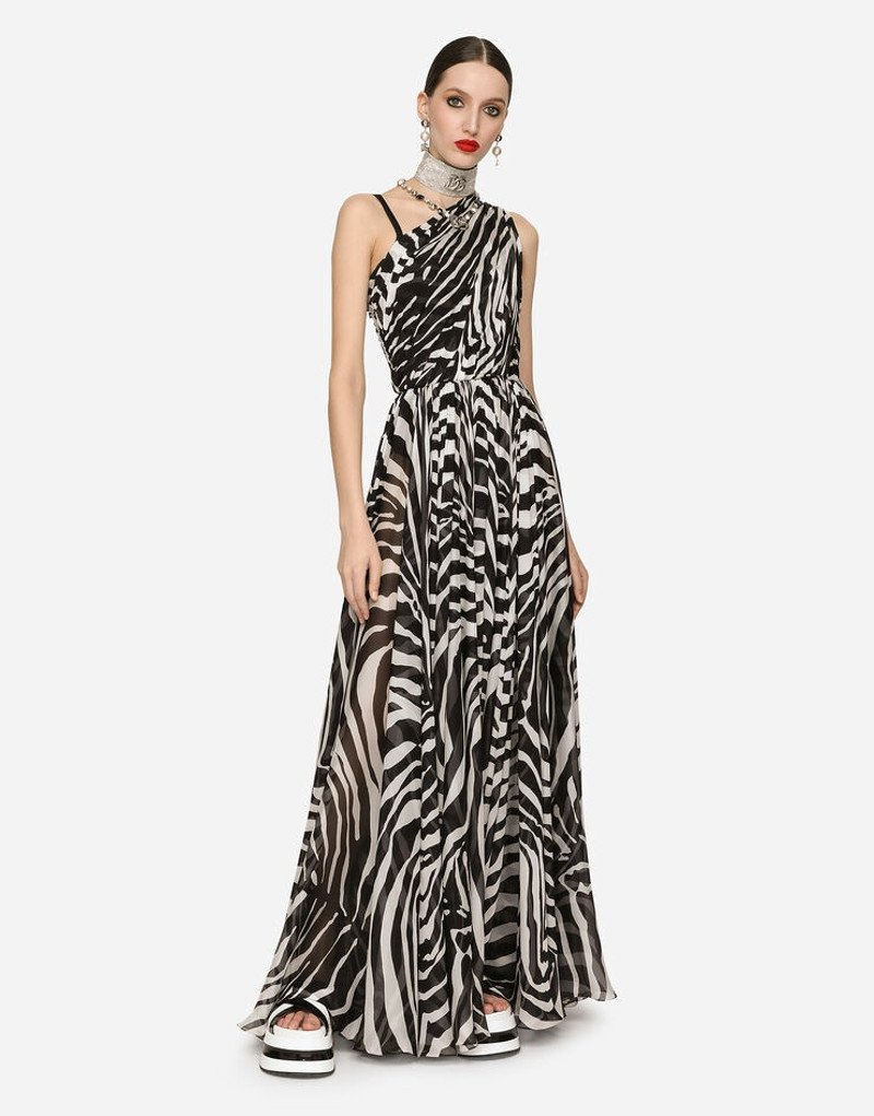 Zebra-print one-shoulder chiffon dress - 1